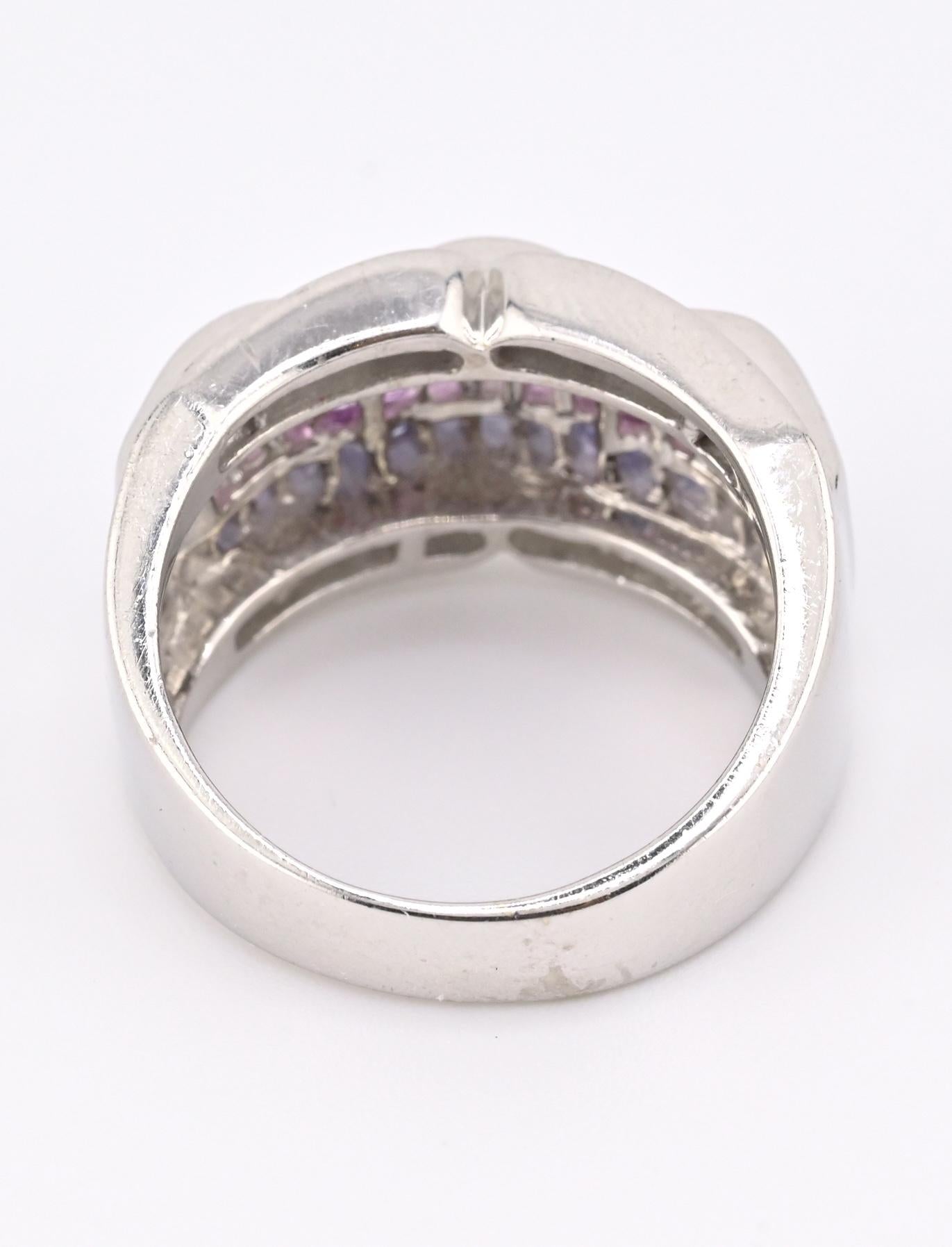 IGI Certified 14K White Gold Multi-Color Gemstone & Diamond Ring Size 8