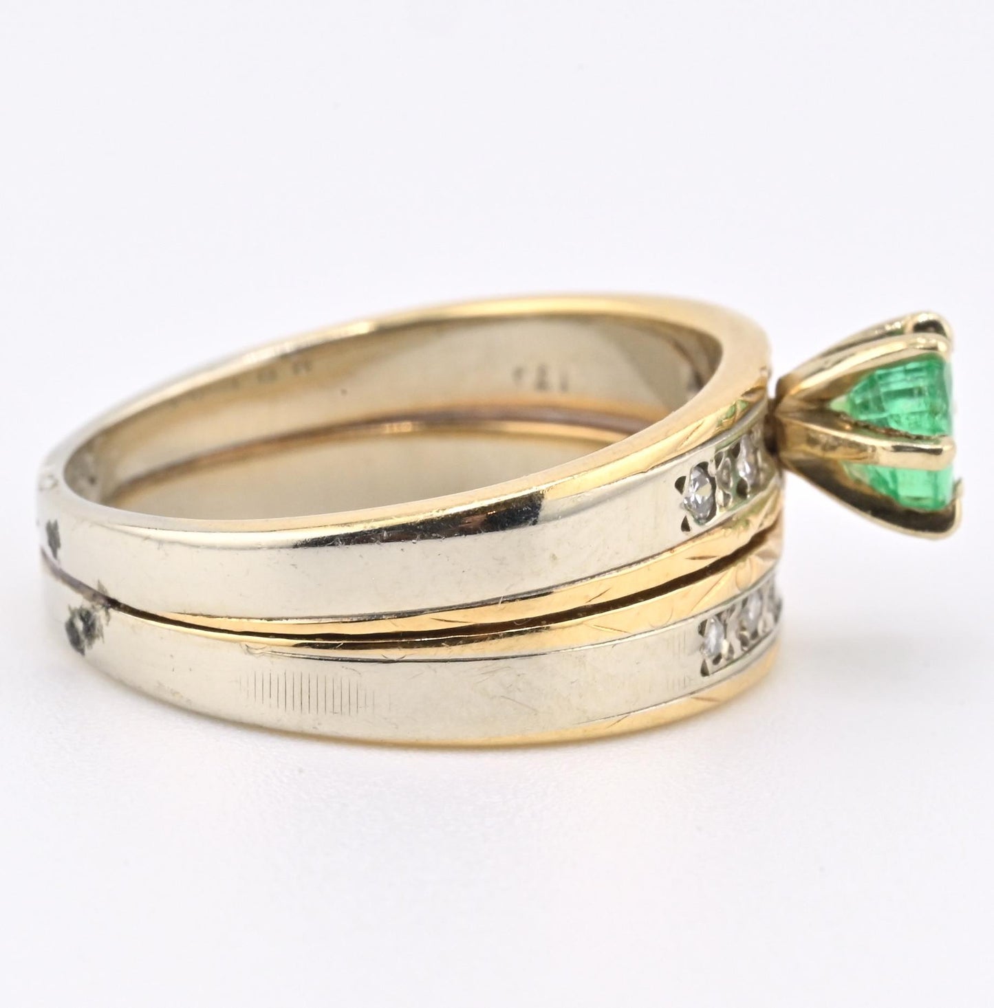14K Two-Tone Gold Emerald & Diamond Ring, IGI Certified, 5.01g