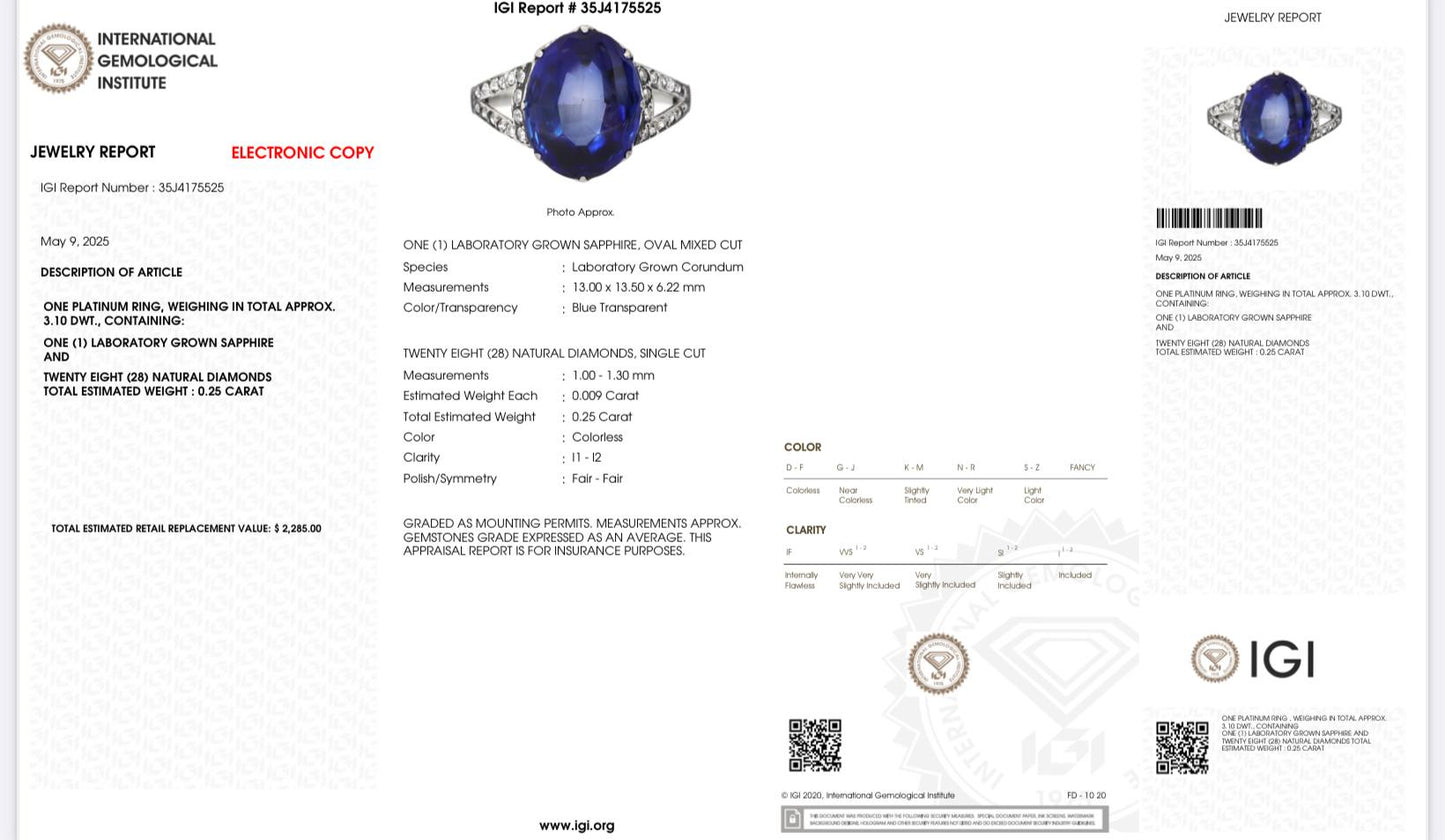 Rare Art Deco Period Sapphire & Diamond Ring With IGI Report