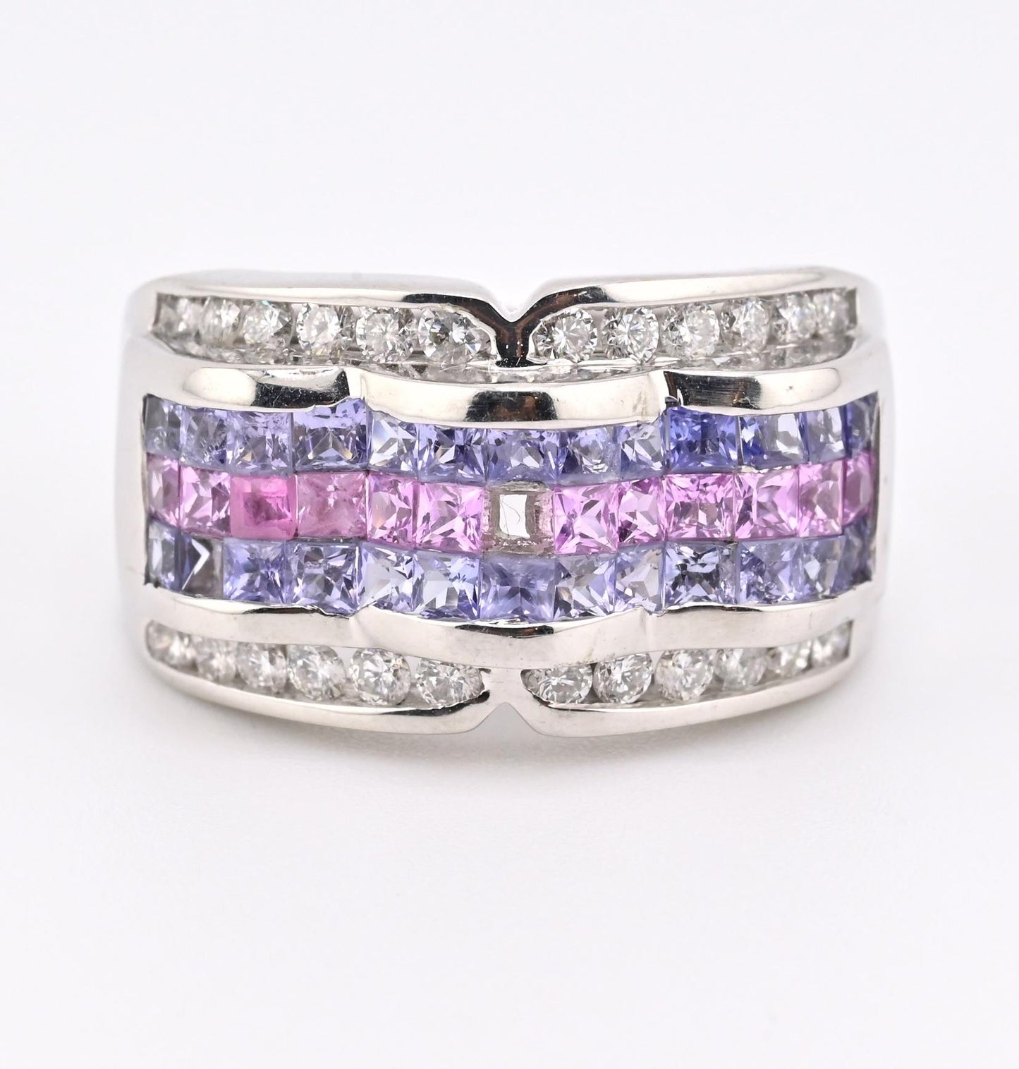 IGI Certified 14K White Gold Multi-Color Gemstone & Diamond Ring Size 8