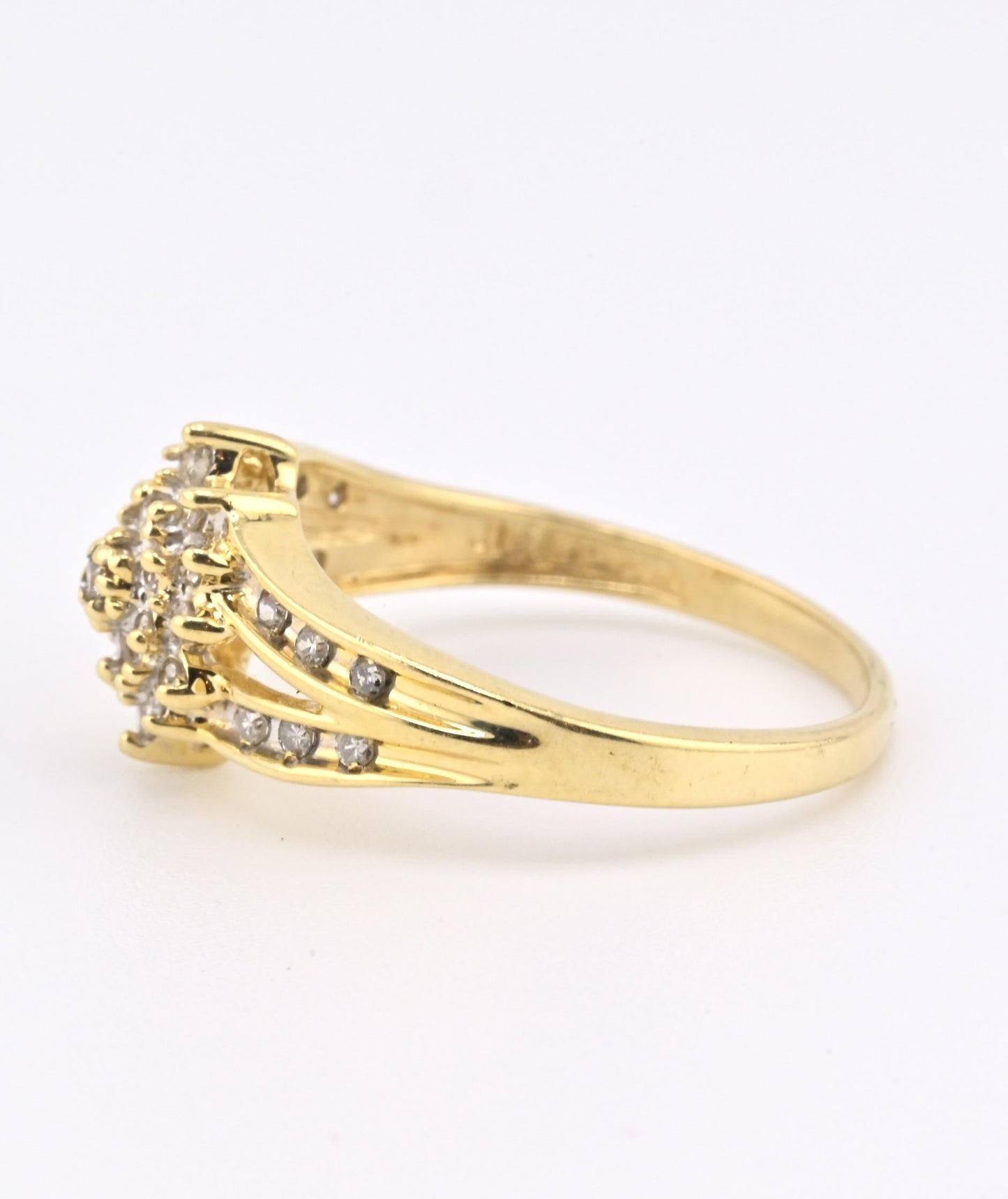 IGI Certified 14K Yellow & White Gold Diamond Cluster Ring – 0.25ct, Size 6.75