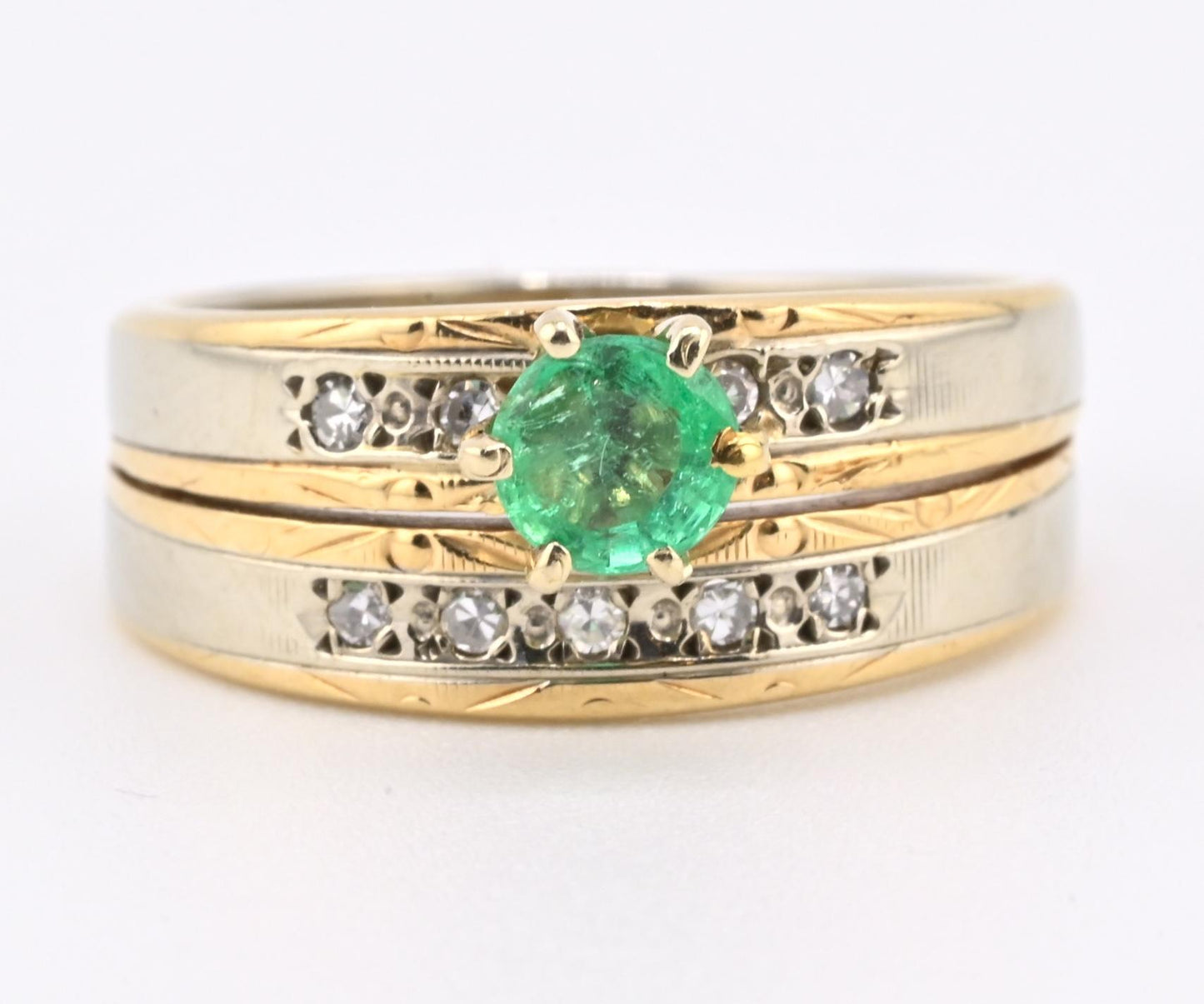 14K Two-Tone Gold Emerald & Diamond Ring, IGI Certified, 5.01g