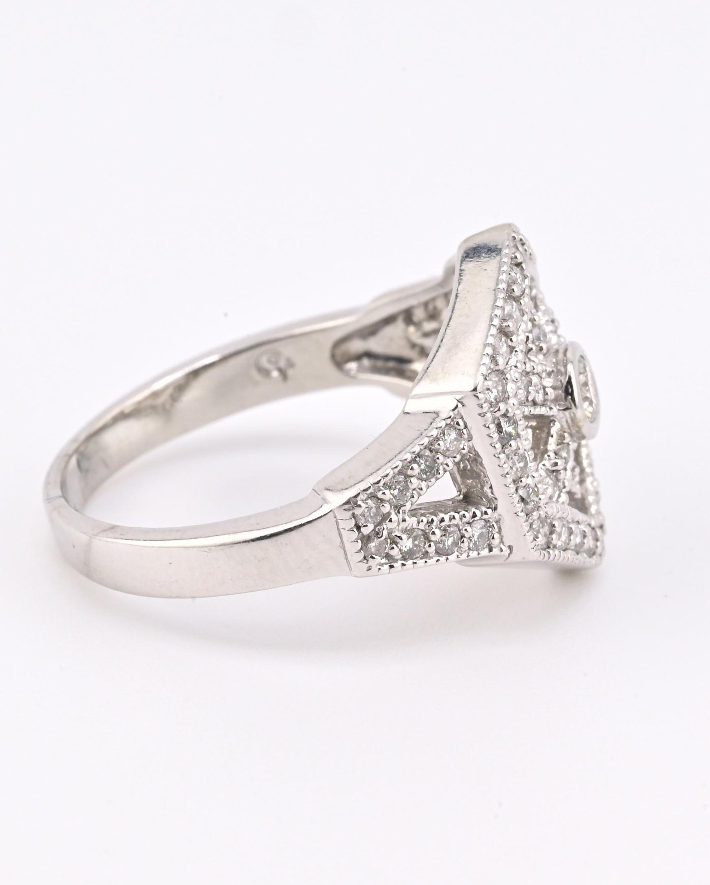IGI Certified 14K White Gold Geometric Diamond Ring – 0.75 TCW, Size 8