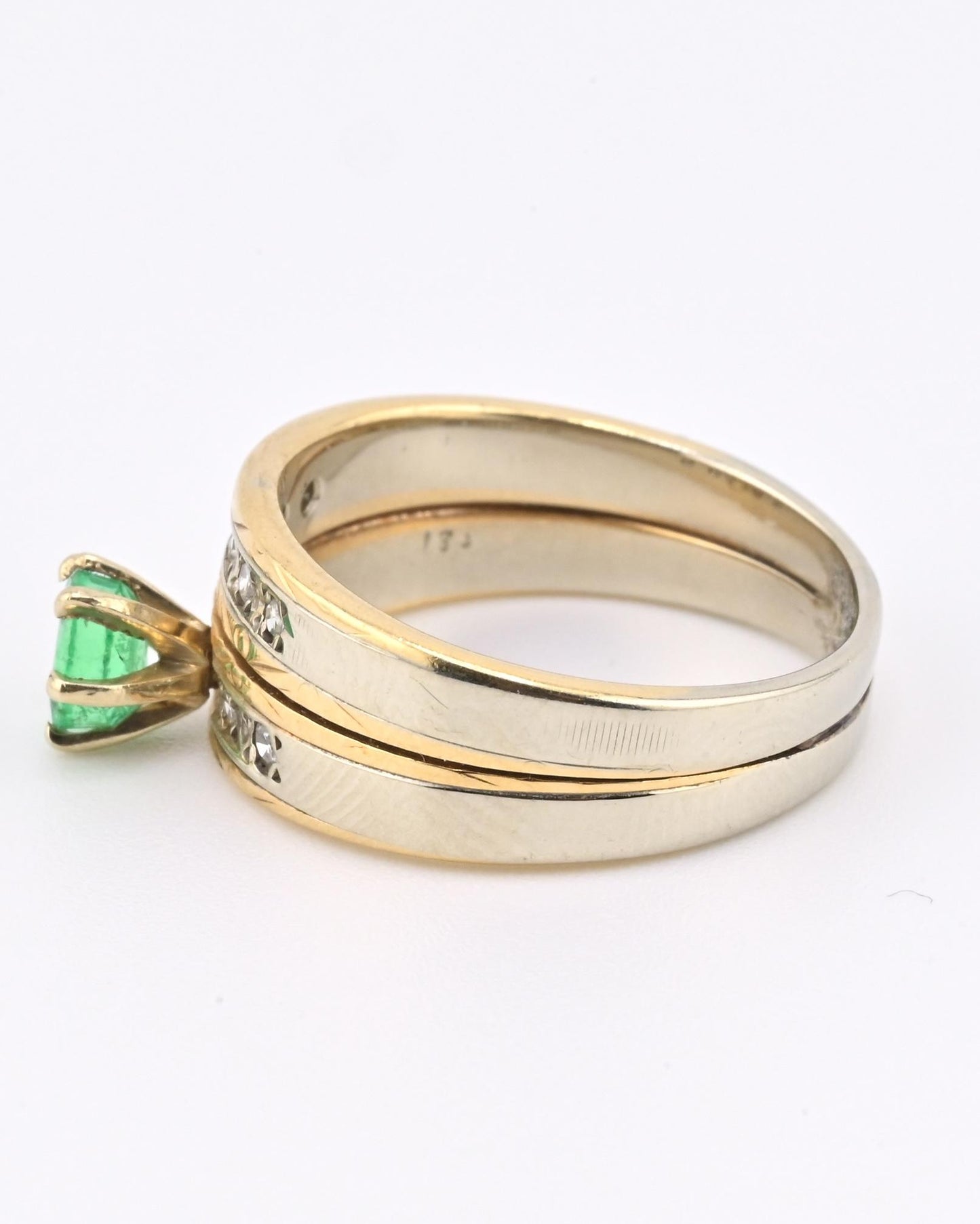 14K Two-Tone Gold Emerald & Diamond Ring, IGI Certified, 5.01g