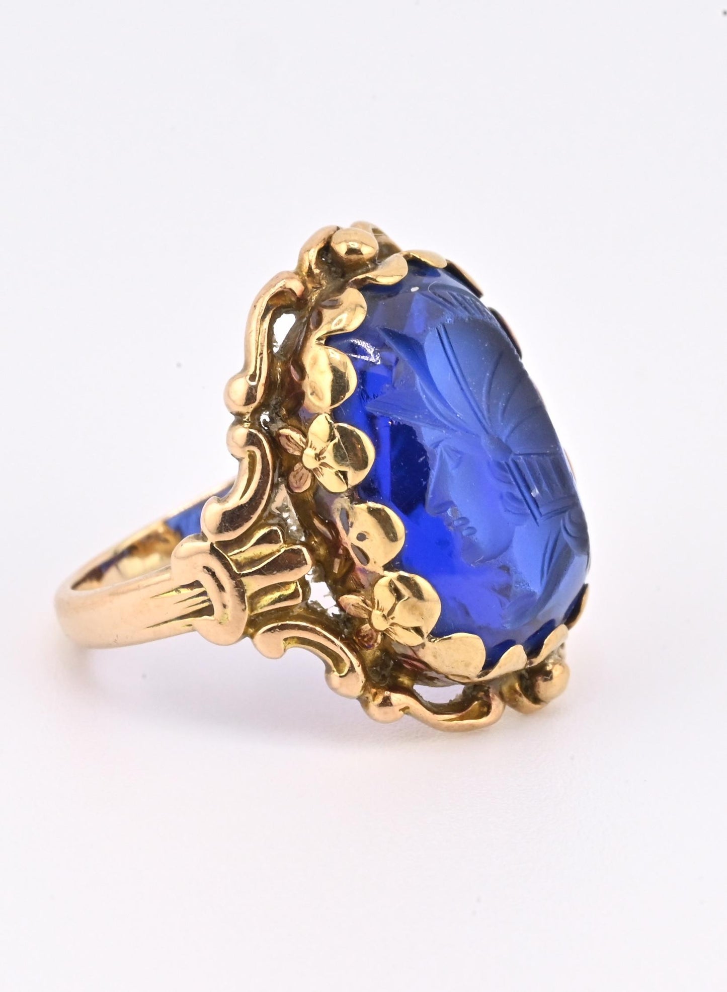 IGI Certified 10K Yellow Gold Carved Spinel Soldier Intaglio Ring Size 5