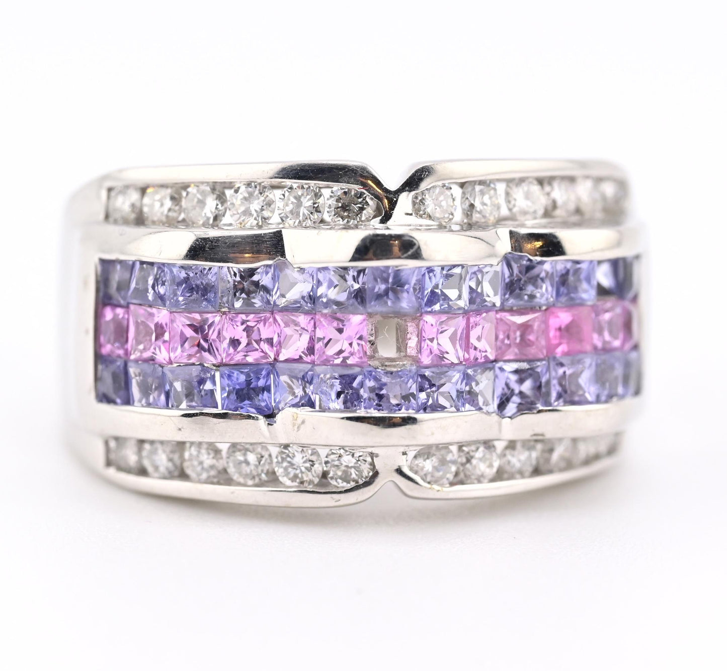IGI Certified 14K White Gold Multi-Color Gemstone & Diamond Ring Size 8