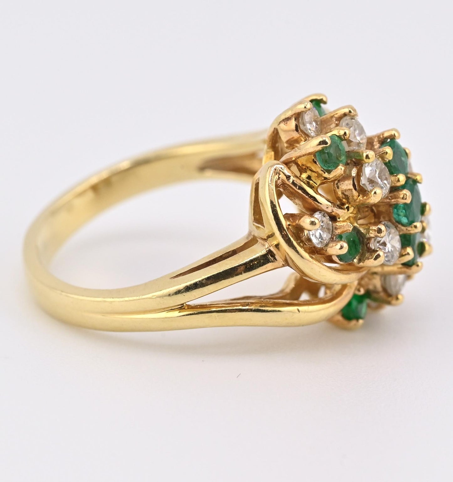 IGI Certified 14K Yellow Gold Emerald & Diamond Cluster Ring Size 4.75