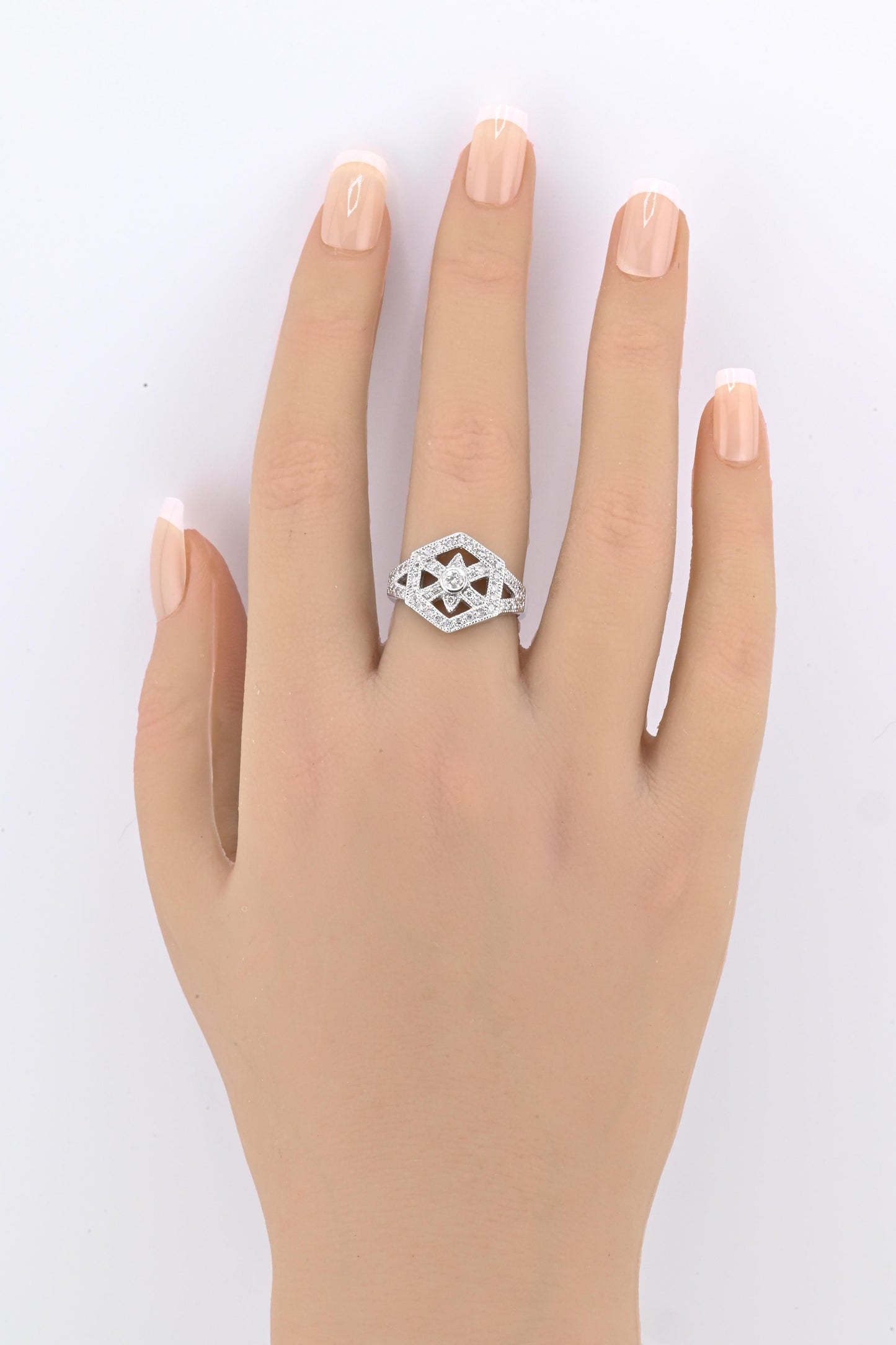 IGI Certified 14K White Gold Geometric Diamond Ring – 0.75 TCW, Size 8