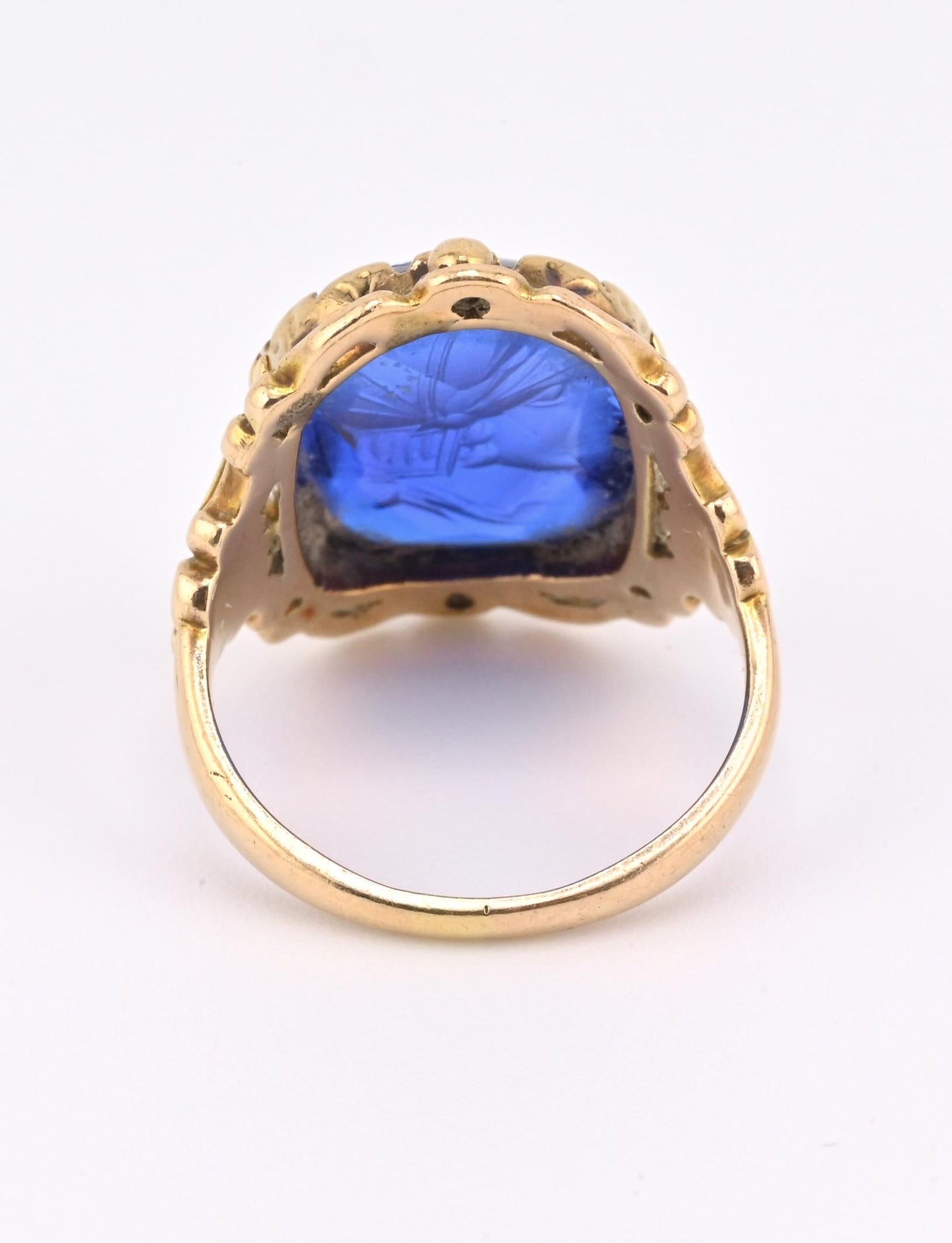 IGI Certified 10K Yellow Gold Carved Spinel Soldier Intaglio Ring Size 5