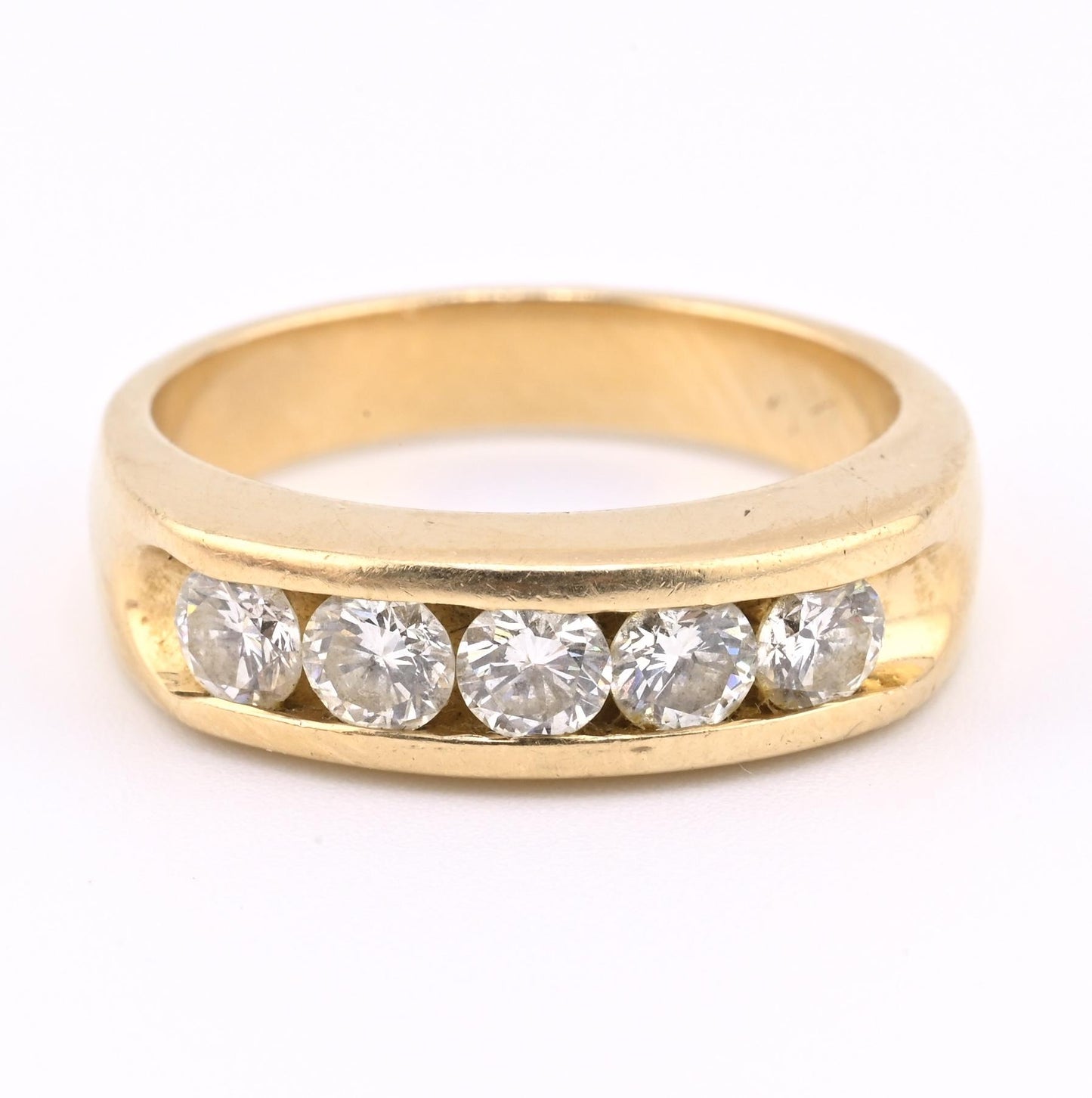 14K Yellow Gold Diamond Band Mens Ring 1.25ctw 5 Round Brilliants 11.44 G