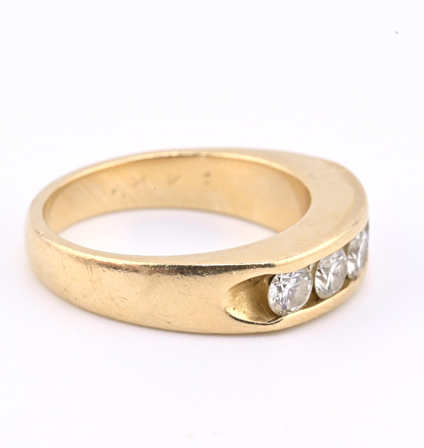 14K Yellow Gold Diamond Band Mens Ring 1.25ctw 5 Round Brilliants 11.44 G