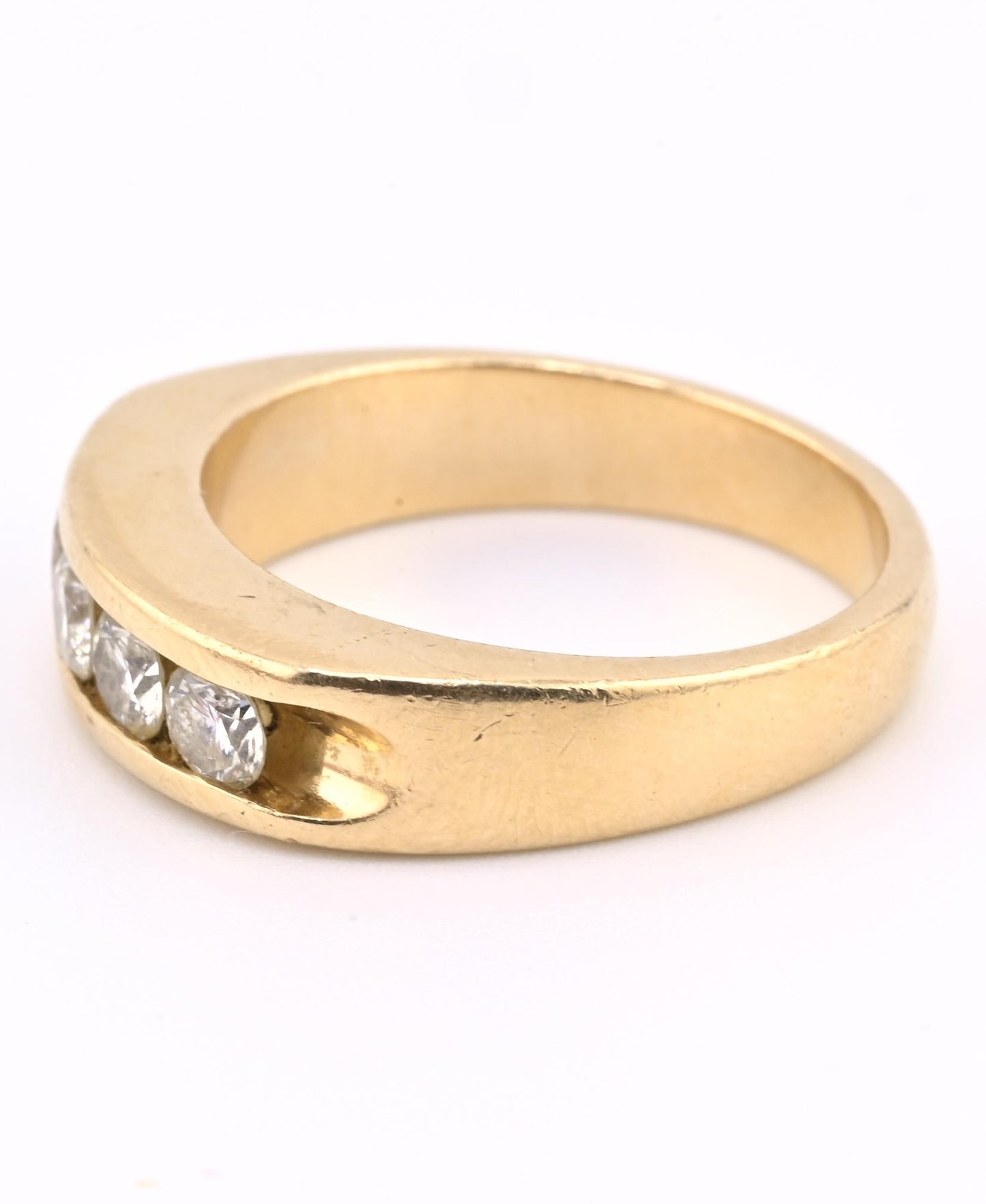 14K Yellow Gold Diamond Band Mens Ring 1.25ctw 5 Round Brilliants 11.44 G