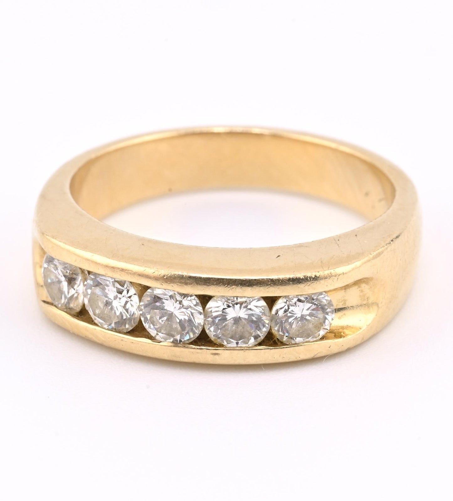14K Yellow Gold Diamond Band Mens Ring 1.25ctw 5 Round Brilliants 11.44 G