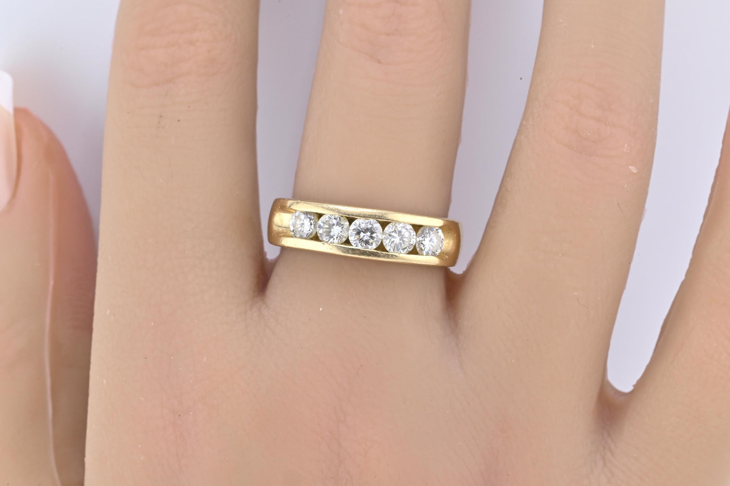 14K Yellow Gold Diamond Band Mens Ring 1.25ctw 5 Round Brilliants 11.44 G