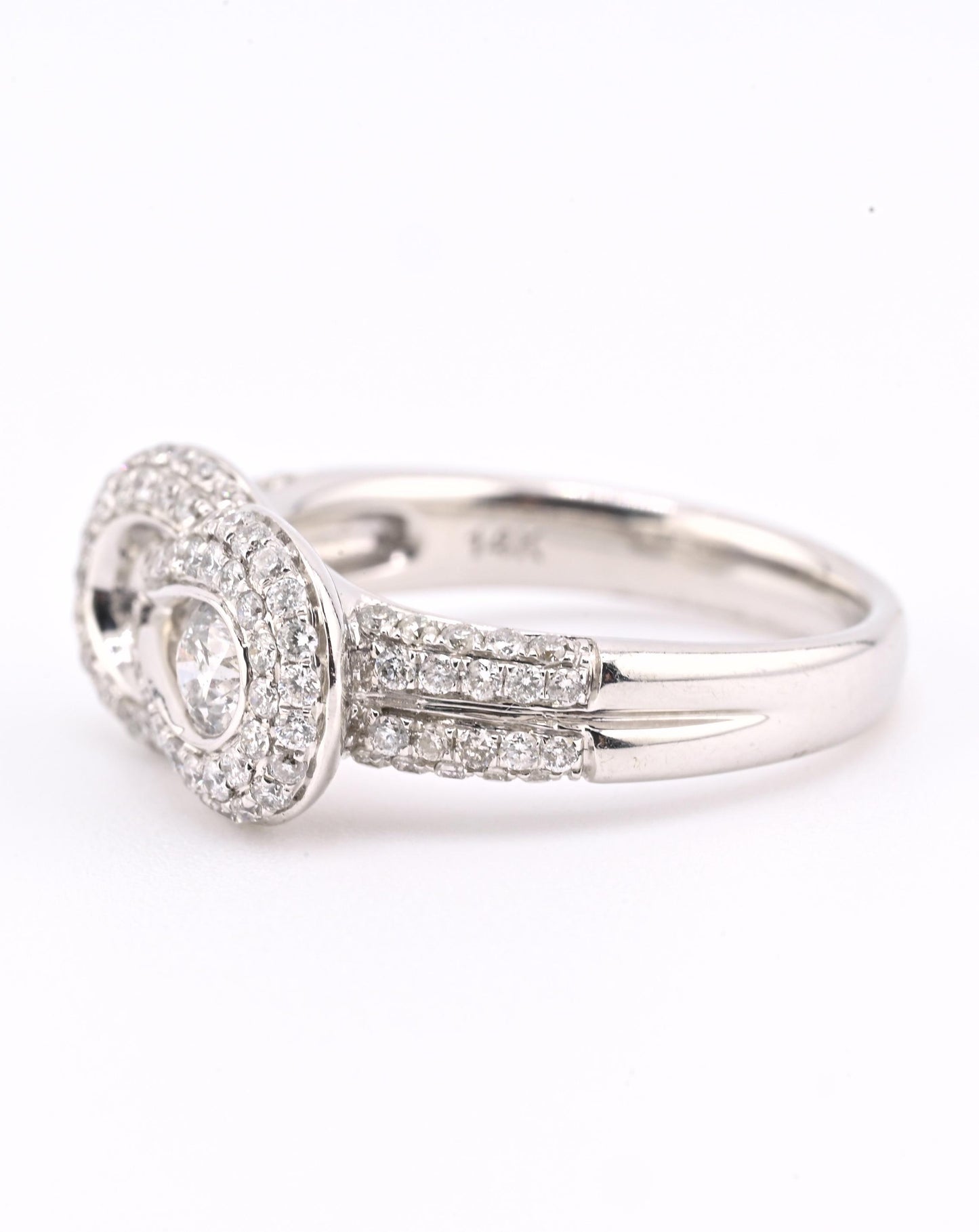 14K White Gold Diamond Halo Ring w/ 0.25ct Center Diamond ZEI Hallmark Size 6.75