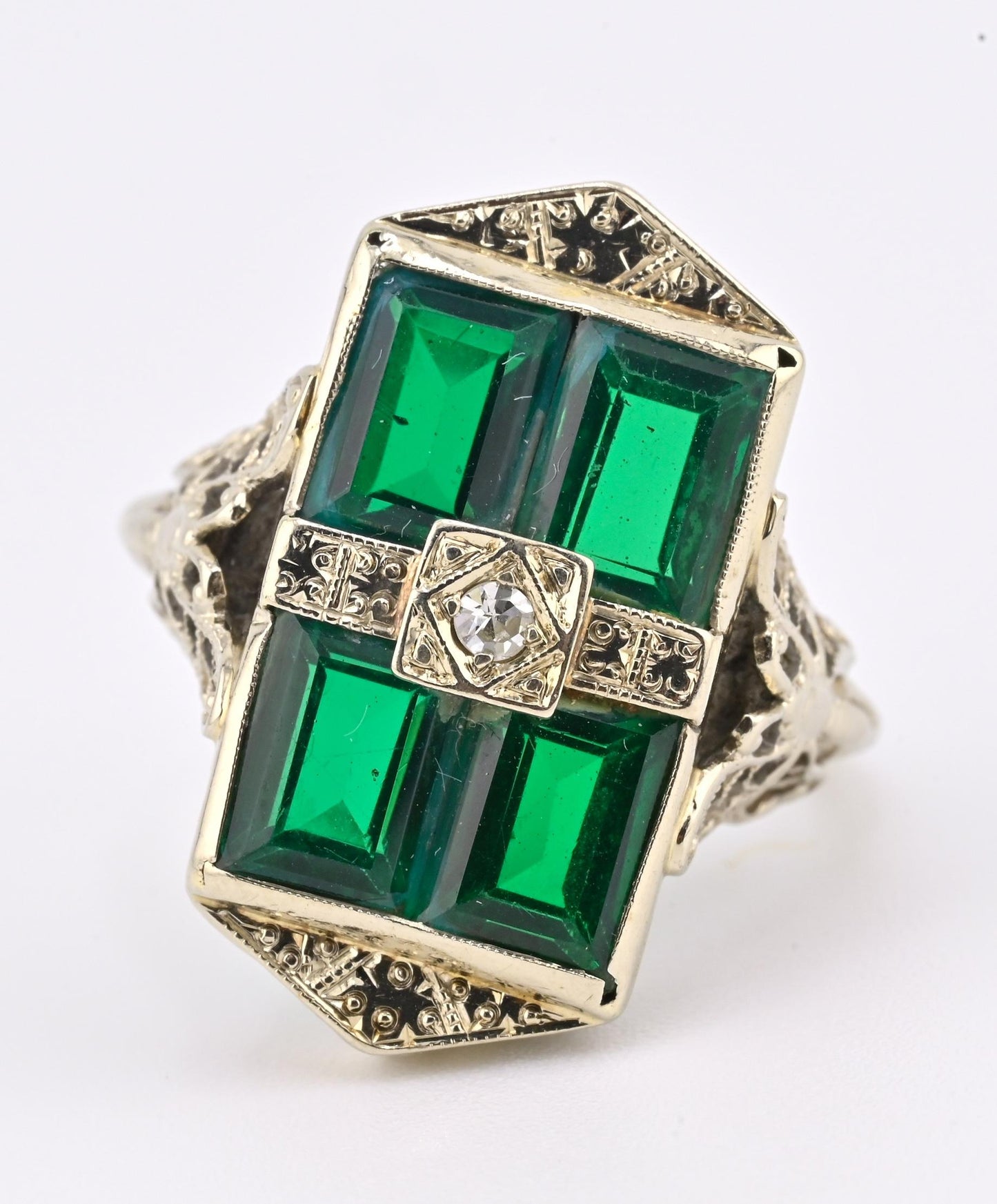 Art Deco 14K White Gold Diamond Filigree Ring 4.75 Ring Size