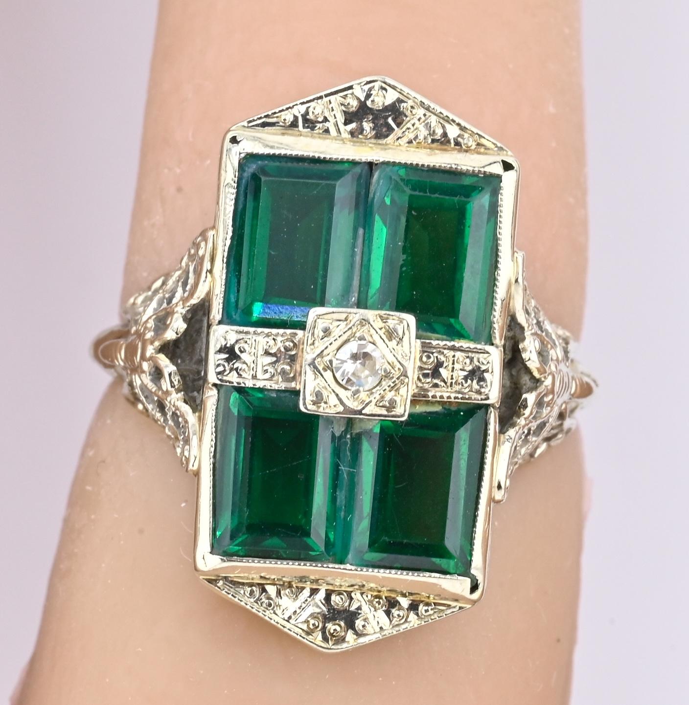 Art Deco 14K White Gold Diamond Filigree Ring 4.75 Ring Size