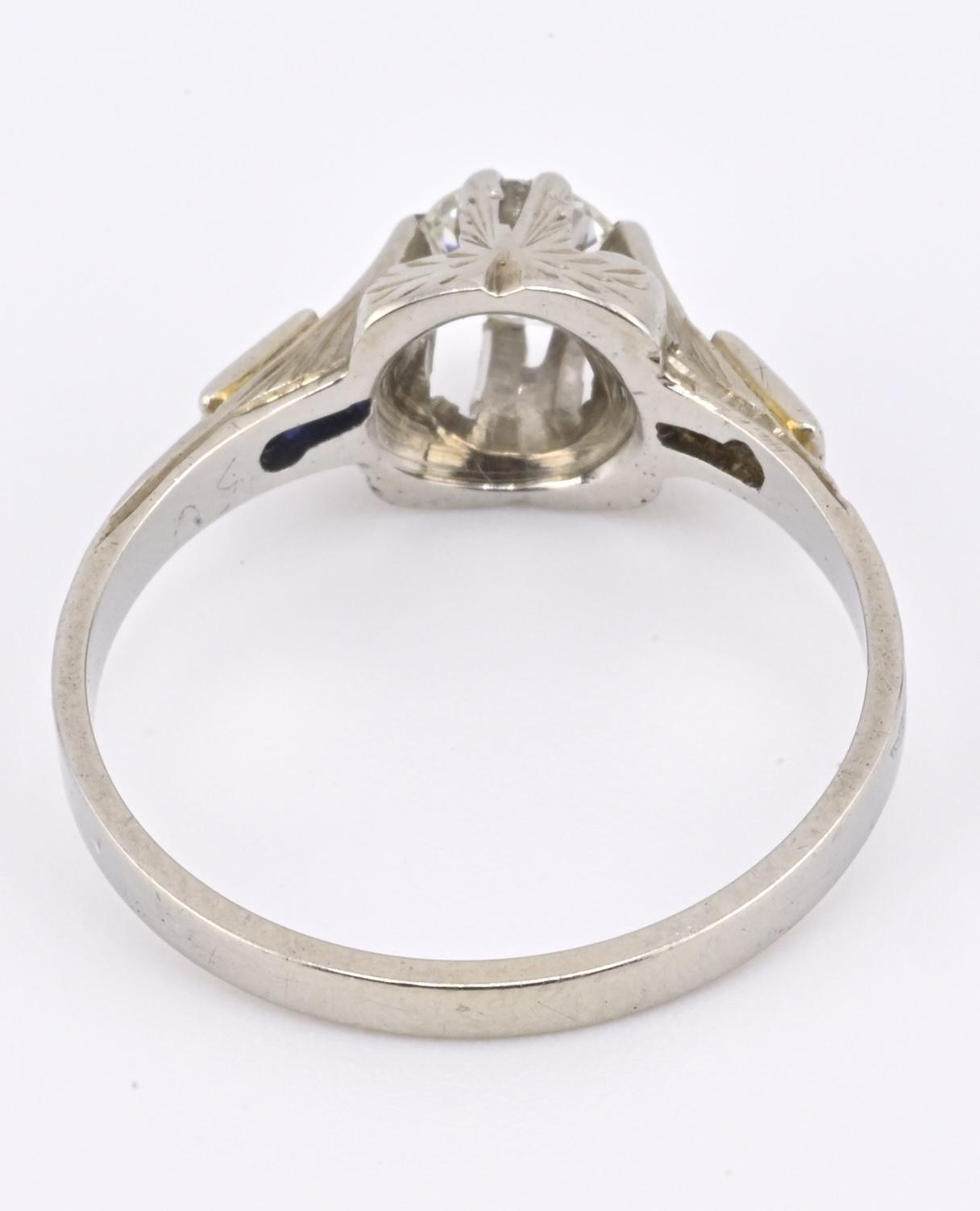 Art Deco 18K White Gold Diamond & Sapphire Ring 0.39ct Size 7 2.71 Grams