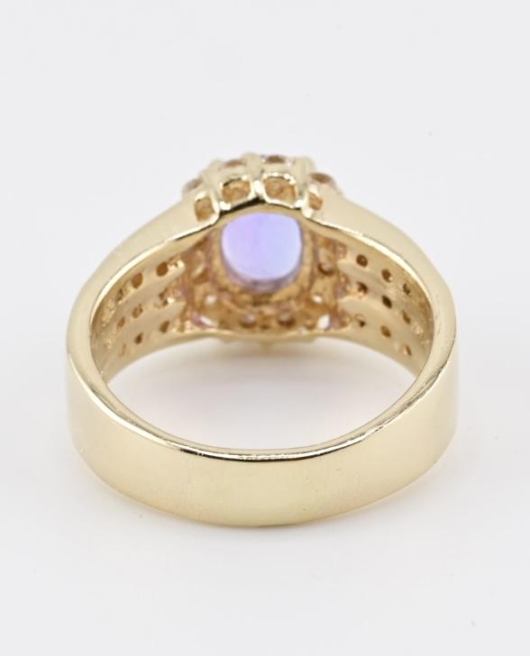 14K Yellow Gold Tanzanite & Diamond Halo Ring Oval Tanzanite Ring Size 7.75
