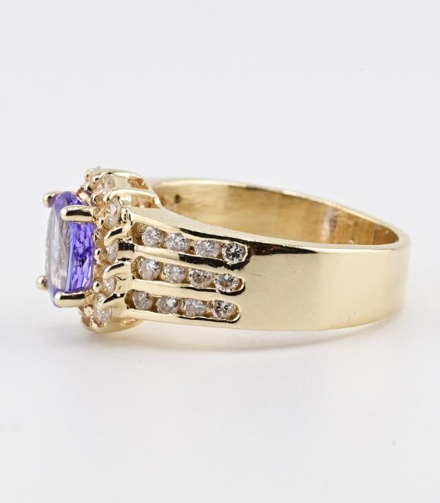 14K Yellow Gold Tanzanite & Diamond Halo Ring Oval Tanzanite Ring Size 7.75