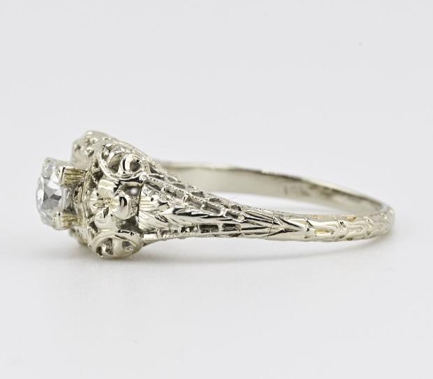 IGI Certified Art Deco 18K White Gold Diamond Ring Size 5.25
