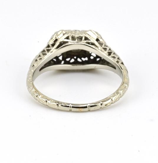 IGI Certified Art Deco 18K White Gold Diamond Ring Size 5.25