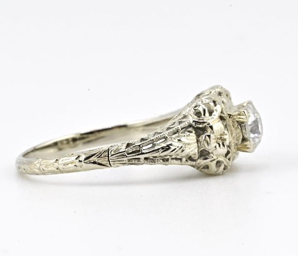 IGI Certified Art Deco 18K White Gold Diamond Ring Size 5.25