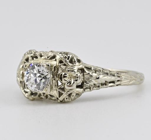 IGI Certified Art Deco 18K White Gold Diamond Ring Size 5.25