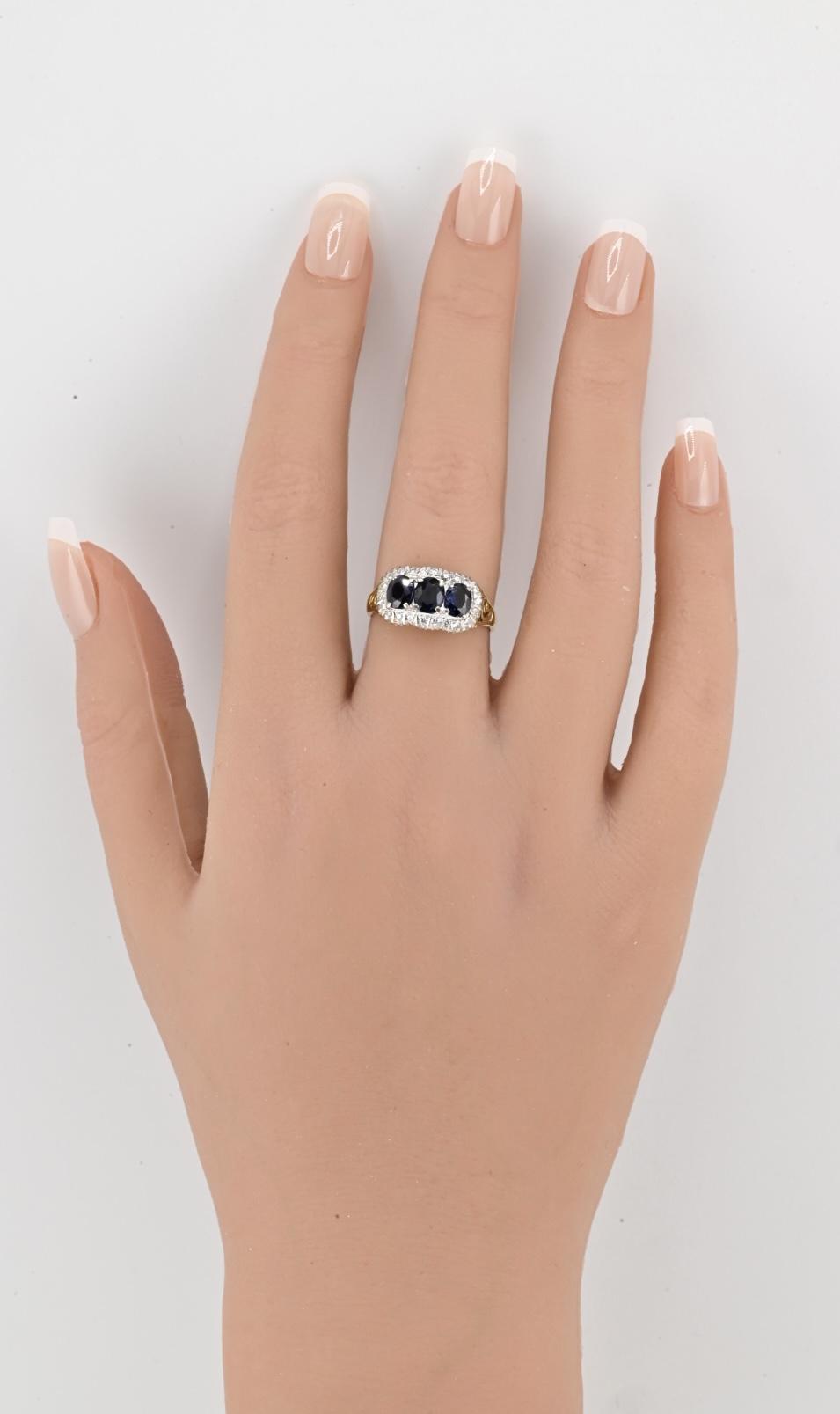 14K Yellow Gold Sapphire & Diamond Ring | Natural Oval Blue Sapphires