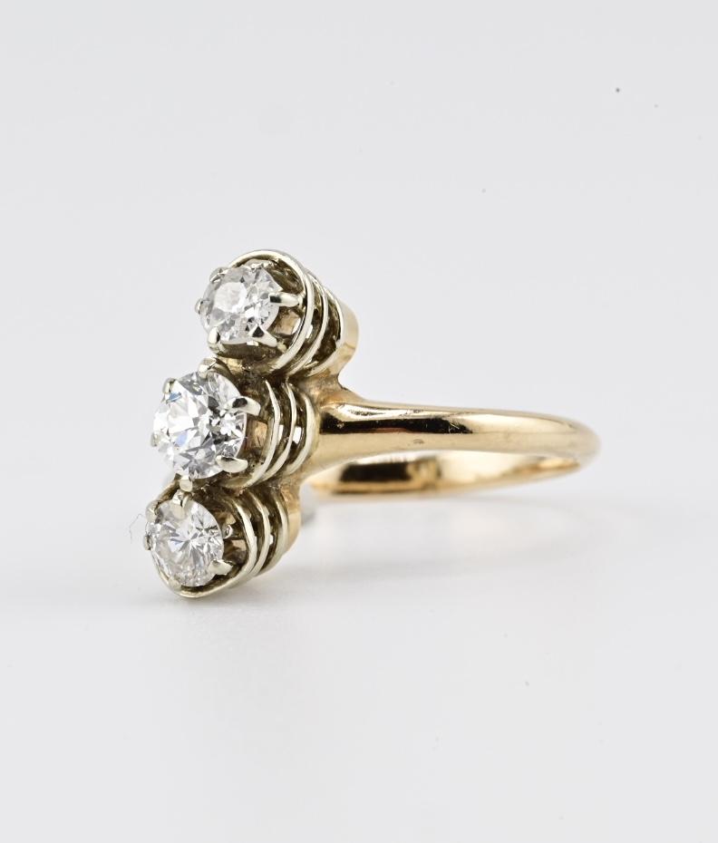 Antique 1920s 14K Gold Old European Cut Diamond Ring .84ctw Size 6 Art Deco