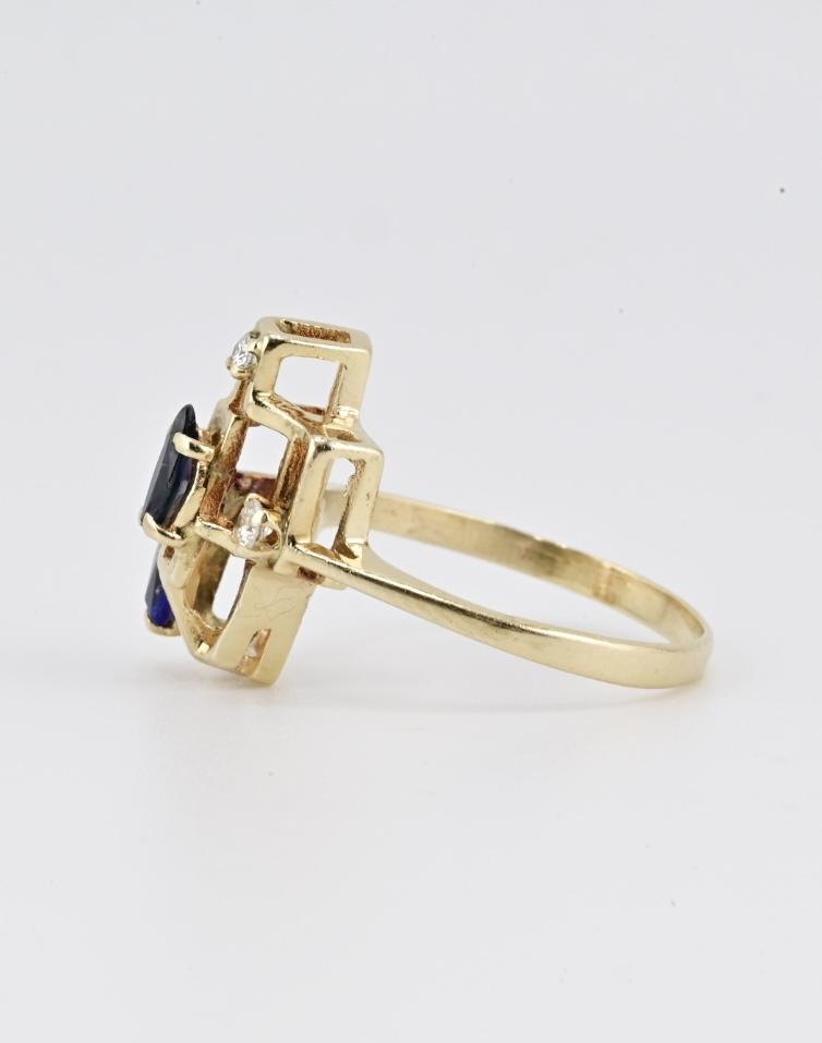 IGI Certified 14K Yellow Gold Sapphire & Diamond Ring Size 8.5
