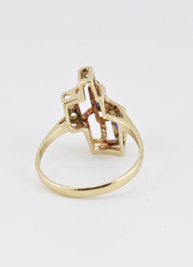 IGI Certified 14K Yellow Gold Sapphire & Diamond Ring Size 8.5