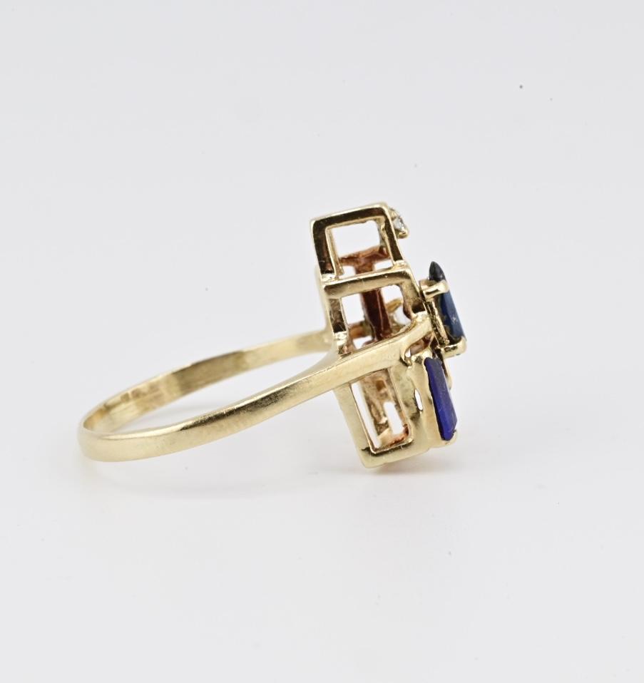 IGI Certified 14K Yellow Gold Sapphire & Diamond Ring Size 8.5