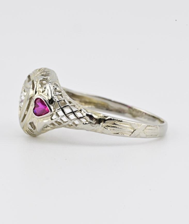 IGI Certified 18K White Gold Heart Ruby & Diamond Ring Size 6.5