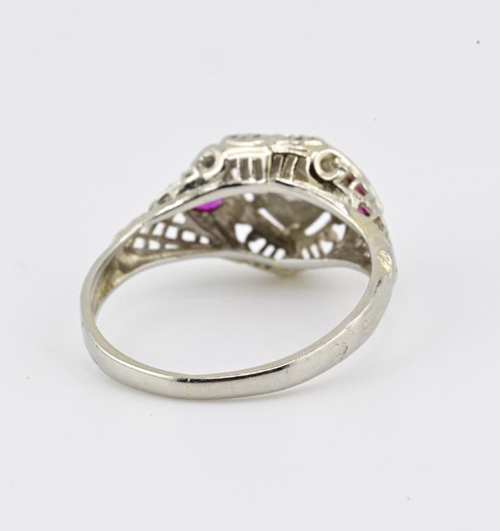 IGI Certified 18K White Gold Heart Ruby & Diamond Ring Size 6.5