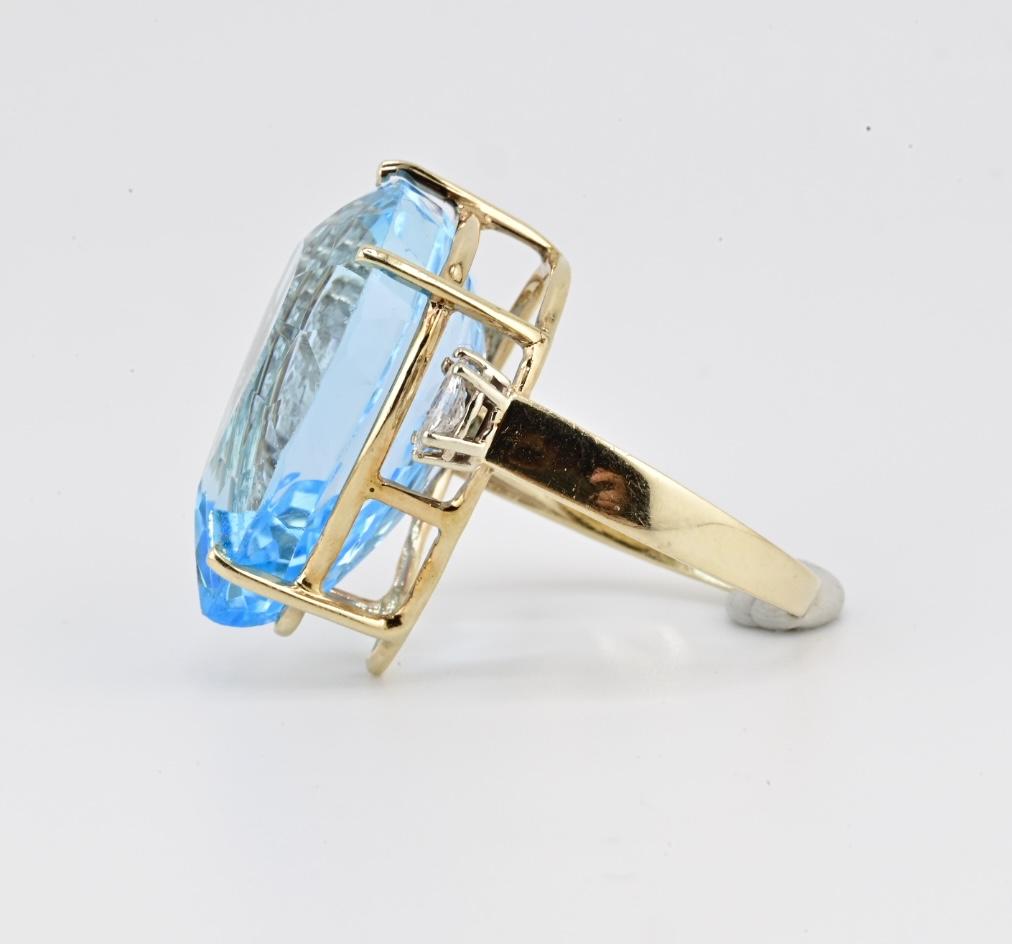 Massive Blue Topaz Ring 14K Yellow Gold 15.70g w/ Side Diamonds Size 9