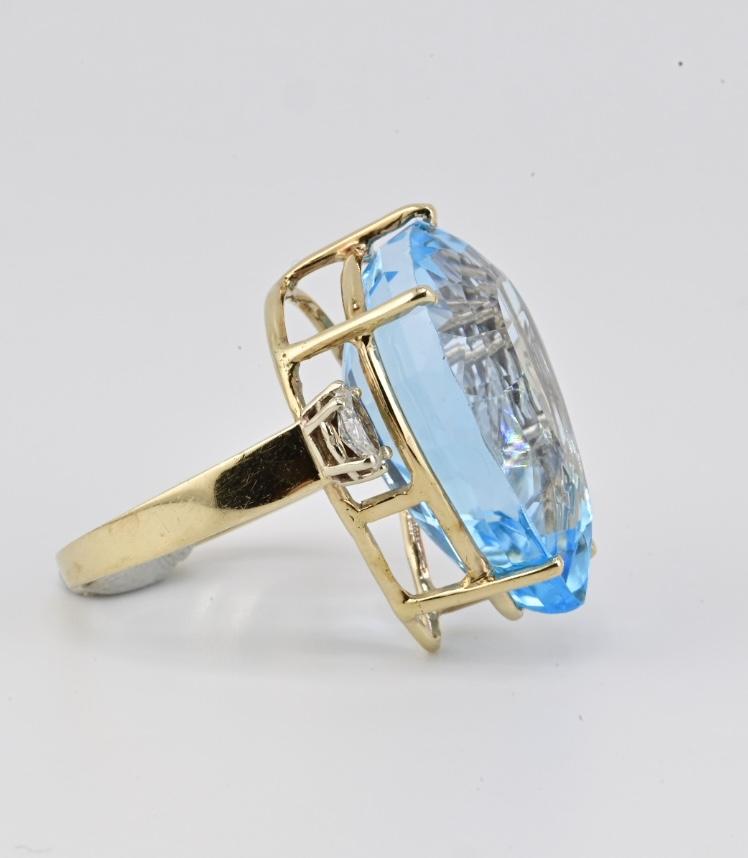 Massive Blue Topaz Ring 14K Yellow Gold 15.70g w/ Side Diamonds Size 9