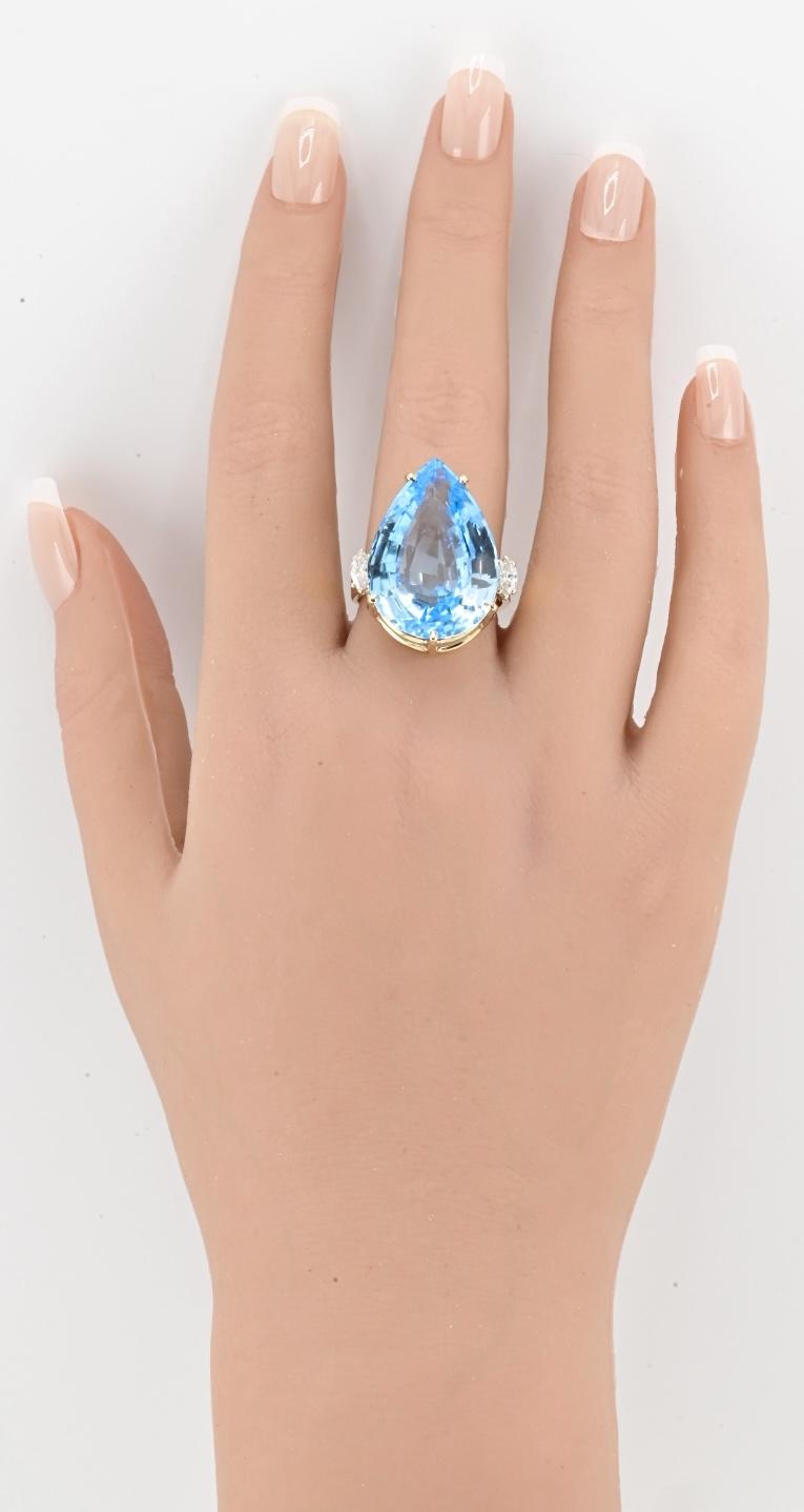 Massive Blue Topaz Ring 14K Yellow Gold 15.70g w/ Side Diamonds Size 9