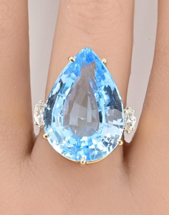 Massive Blue Topaz Ring 14K Yellow Gold 15.70g w/ Side Diamonds Size 9