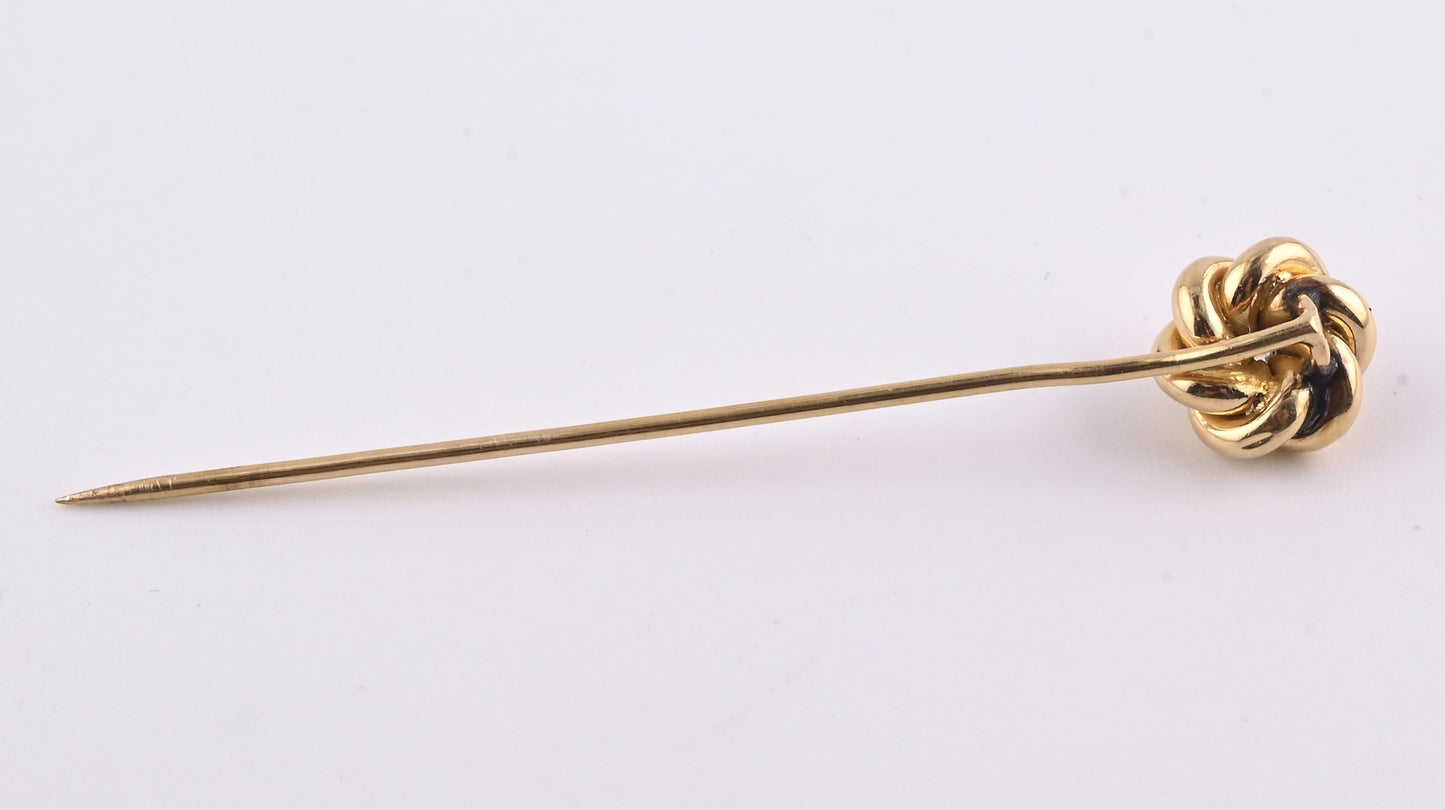 Antique 14K Yellow Gold Diamond Stick Pin Old Euro Old Mine Cut Lapel Tie Pin