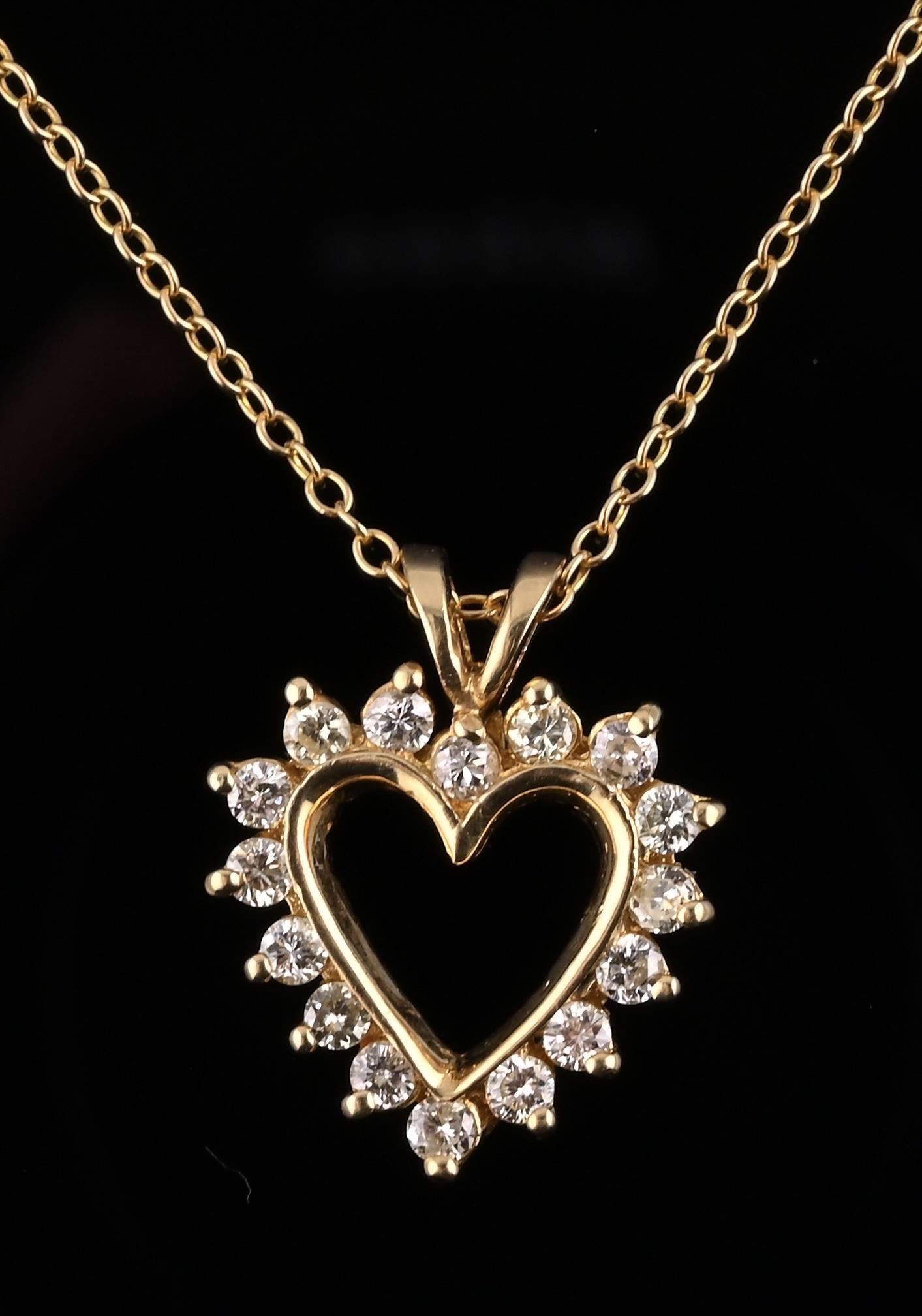 14K Yellow Gold Diamond Heart Pendant Necklace Natural Earth Mined Diamonds