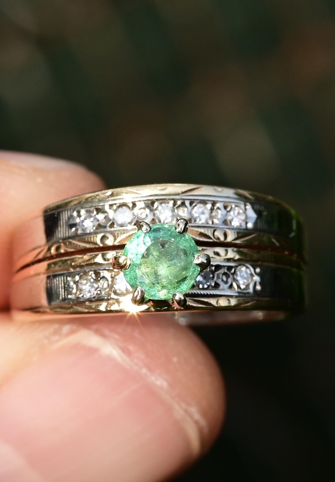14K Two-Tone Gold Emerald & Diamond Ring, IGI Certified, 5.01g