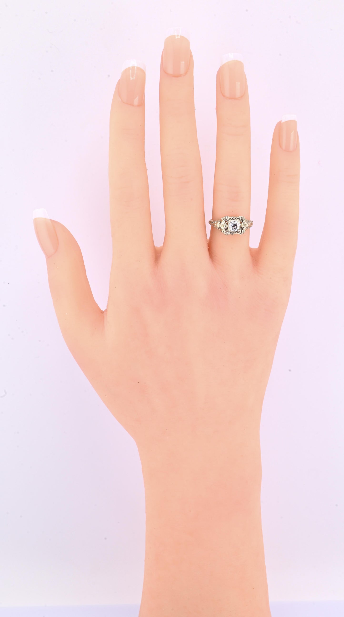 IGI Certified Art Deco 18K White Gold Diamond Ring Size 5.25