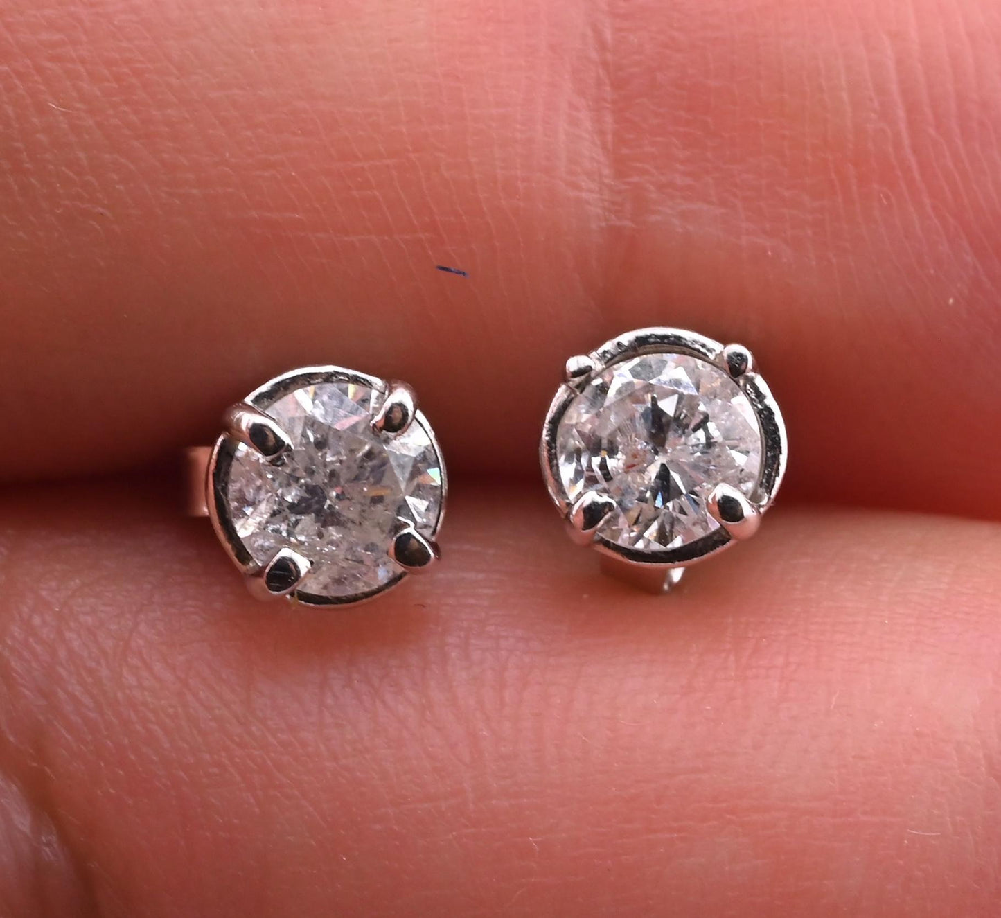 .76 CTW Natural Diamond Stud Earrings 14k White Gold