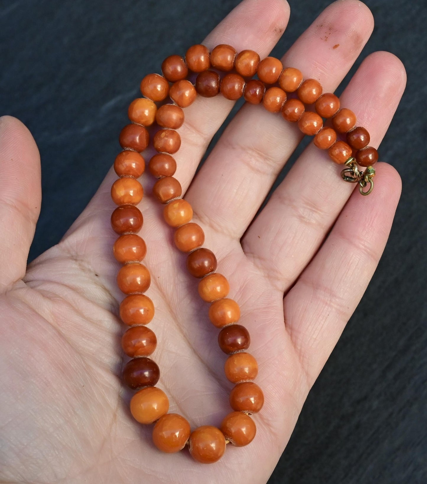 Gorgeous Antique Butterscotch Amber Necklace Ottoman Beads 15.17 Grams