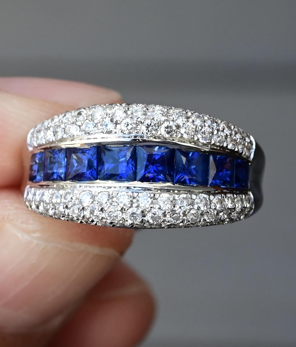 14K White Gold Diamond & Sapphire Ring Signed WH 5.63 Grams 1 Carat Approx