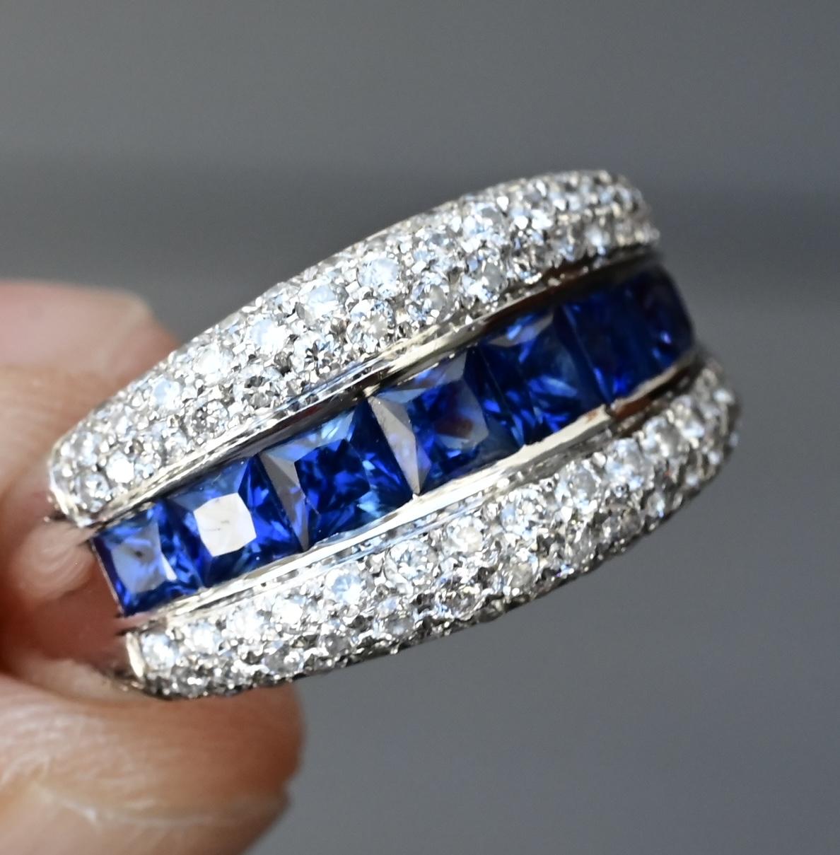 14K White Gold Diamond & Sapphire Ring Signed WH 5.63 Grams 1 Carat Approx