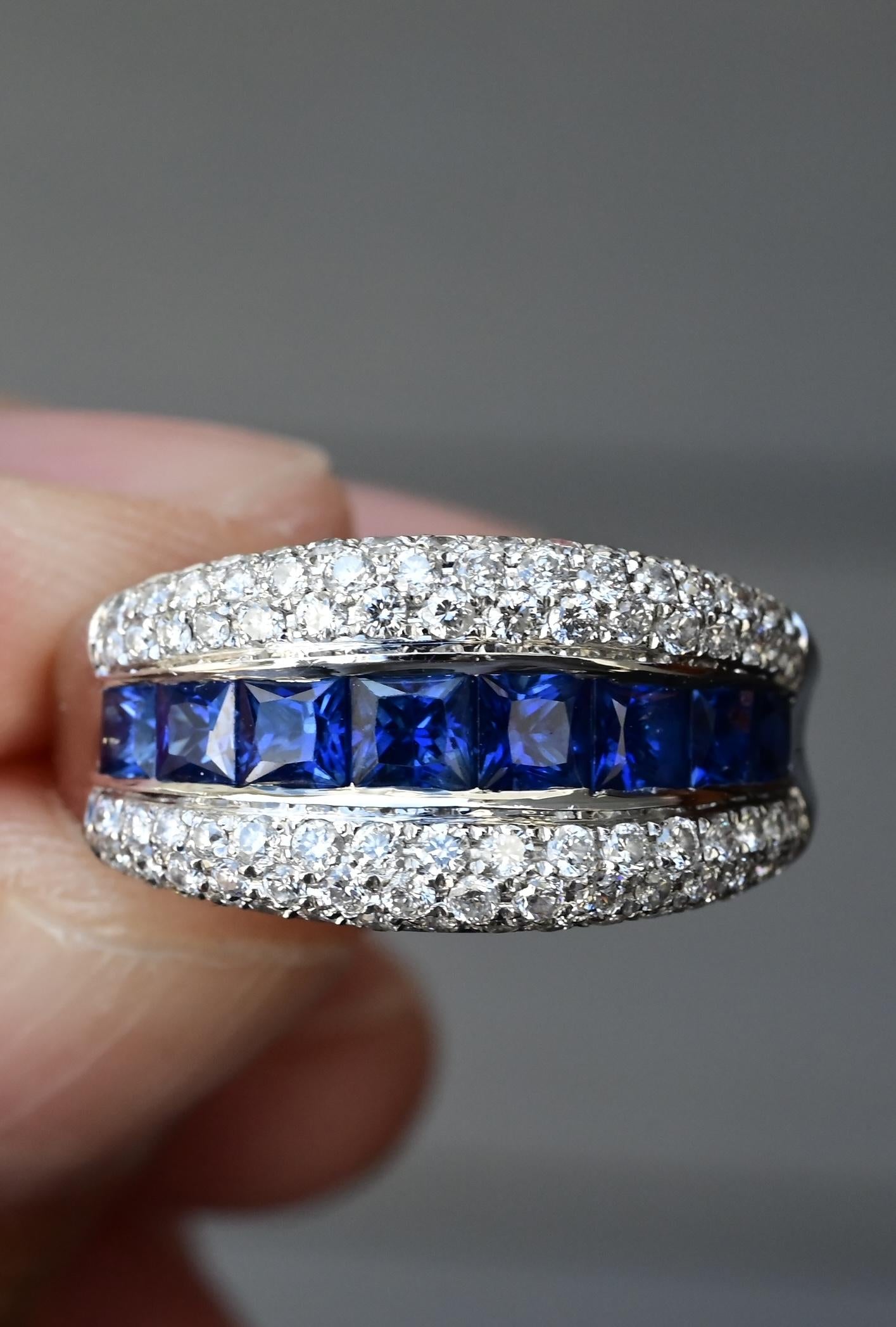 14K White Gold Diamond & Sapphire Ring Signed WH 5.63 Grams 1 Carat Approx