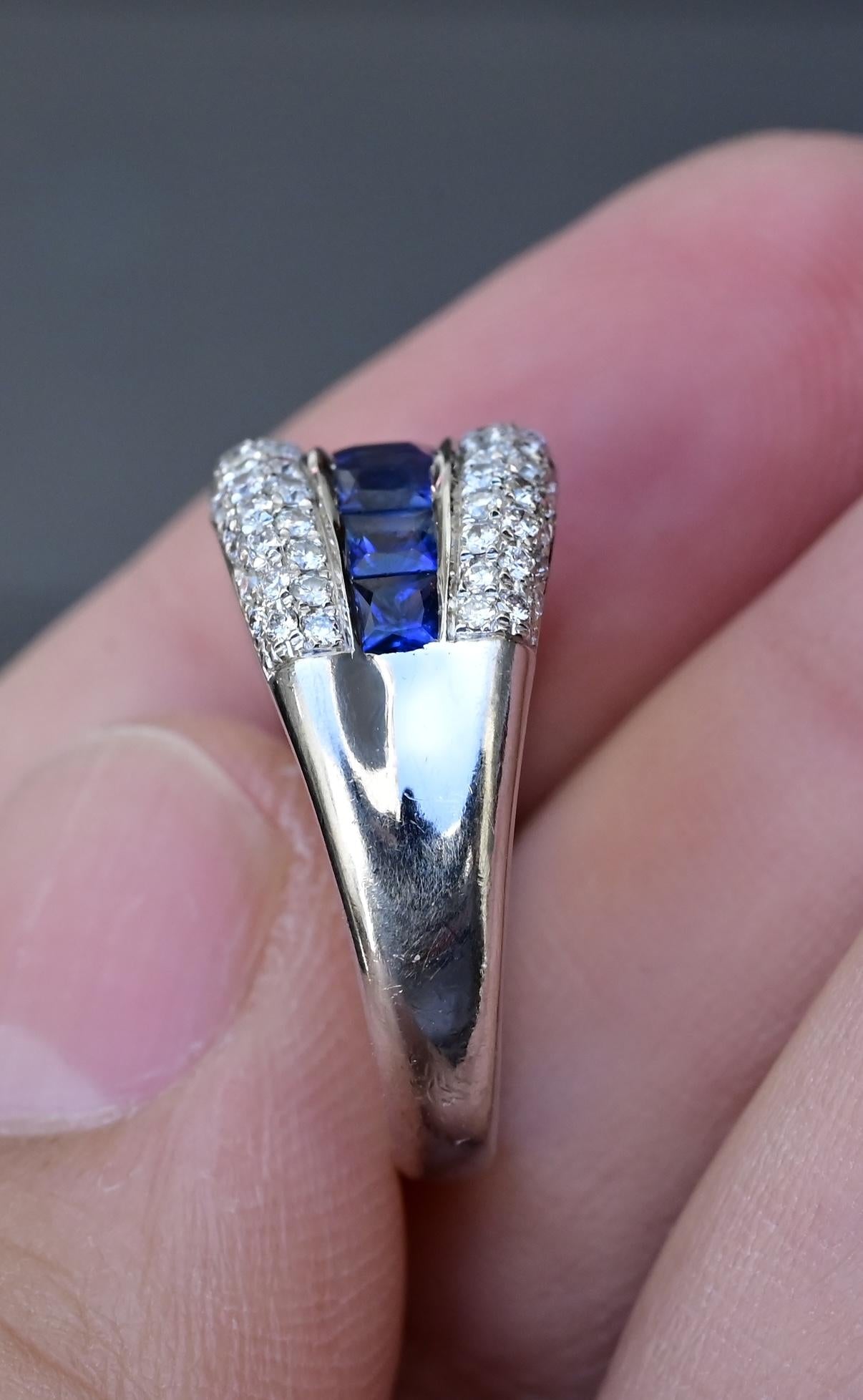 14K White Gold Diamond & Sapphire Ring Signed WH 5.63 Grams 1 Carat Approx