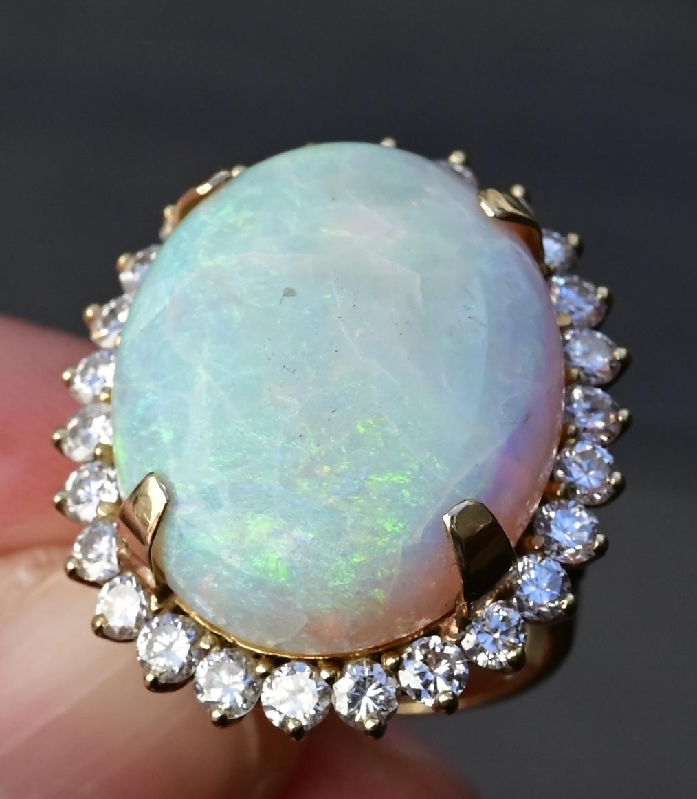 Massive 14K Yellow Gold Natural Opal & Diamond Ring 12.73 Grams